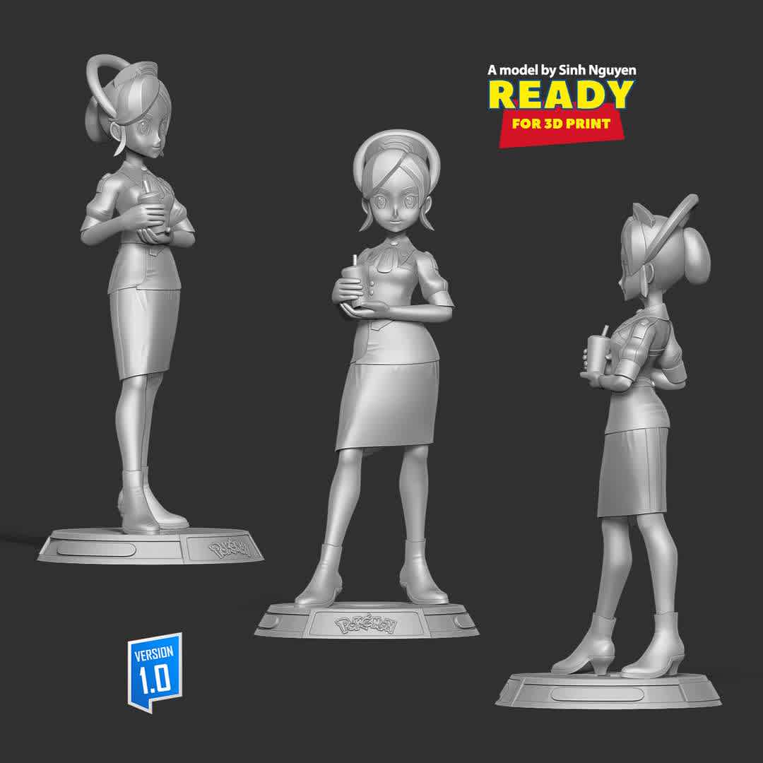 Tricia - Pokemon Masters Fanart - Tricia is a character appearing in Pokémon Masters.

Basic parameters:

- STL, OBJ format for 3D printing with 04 discrete objects
- ZTL format for Zbrush (version 2019.1.2 or later)
- Model height: 25cm
- Version 1.0 - Polygons: 1414388 & Vertices: 856588

Model ready for 3D printing.

Please vote positively for me if you find this model useful. - Los mejores archivos para impresión 3D del mundo. Modelos Stl divididos en partes para facilitar la impresión 3D. Todo tipo de personajes, decoración, cosplay, prótesis, piezas. Calidad en impresión 3D. Modelos 3D asequibles. Bajo costo. Compras colectivas de archivos 3D.