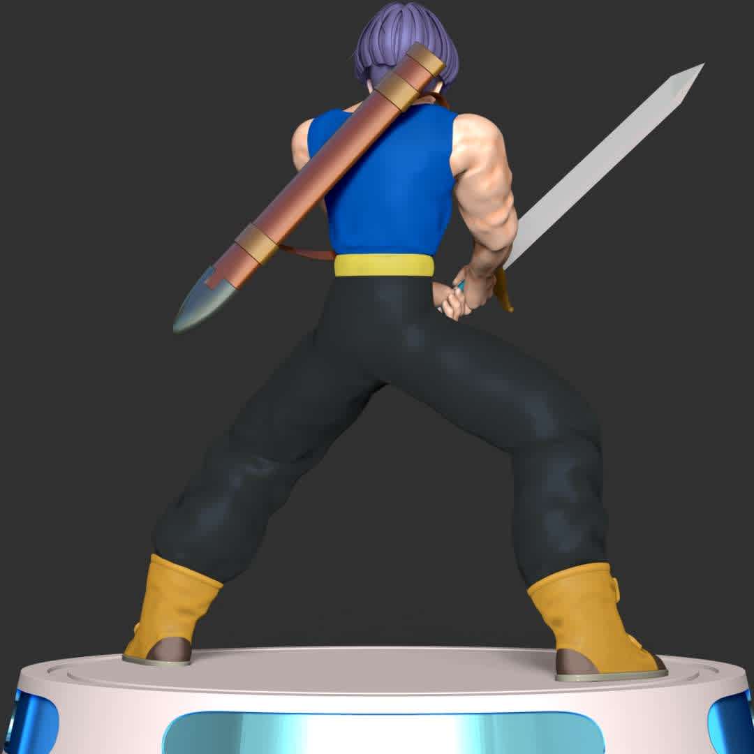  Trunks - Jump Force - Trunks is the son of Vegeta from the future he came from the future to warn the z fighters of two evil androids who destroy them and the world

These information of this model:

- The model ready for 3D printing.
- The model current size is 20cm height, but you are free to scale it.
- Files format: STL, OBJ (included 04 separated files is ready for 3D printing).
- Also includes Zbrush original file (ZTL) for you to customize as you like.

Hope you like it.
If you have any questions please don't hesitate to contact me. I will respond you ASAP. - Los mejores archivos para impresión 3D del mundo. Modelos Stl divididos en partes para facilitar la impresión 3D. Todo tipo de personajes, decoración, cosplay, prótesis, piezas. Calidad en impresión 3D. Modelos 3D asequibles. Bajo costo. Compras colectivas de archivos 3D.