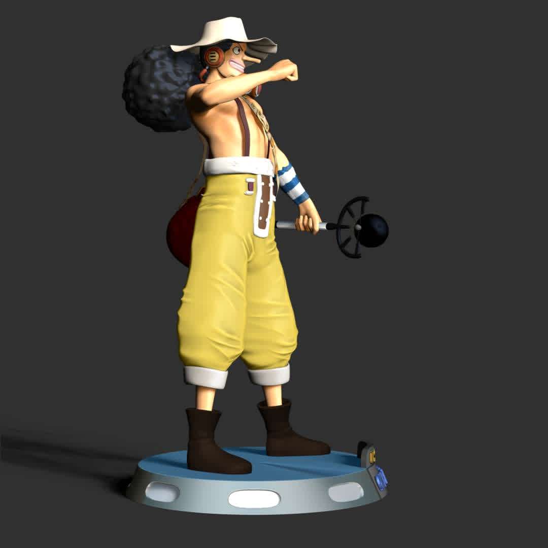 Usopp - One Piece - **Information: This model has a height of 20 cm.**

When you purchase this model, you will own:
 
**- STL, OBJ file with 08 separated files (included key to connect parts) is ready for 3D printing.
  - Zbrush original files (ZTL) for you to customize as you like.**

This is version 1.0 of this model.
Thanks for viewing! Hope you like him. - Los mejores archivos para impresión 3D del mundo. Modelos Stl divididos en partes para facilitar la impresión 3D. Todo tipo de personajes, decoración, cosplay, prótesis, piezas. Calidad en impresión 3D. Modelos 3D asequibles. Bajo costo. Compras colectivas de archivos 3D.