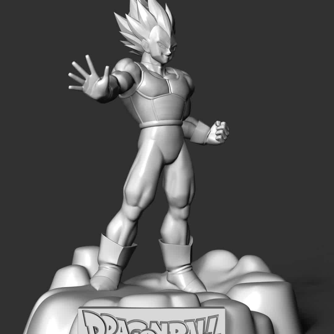  Vegeta SSJ - Dragon Ball - Vegeta is the prince of the fallen Saiyan race and the husband of Bulma, the father of Trunks and Bulla, the eldest son of King Vegeta, as well as one of the main characters of the Dragon Ball series.

These information details of this model:

- Files format: STL, OBJ (included 04 separated files is ready for 3D printing). 
 - Zbrush original file (ZTL) for you to customize as you like.
 - The height is 20 cm
 - The version 1.0 

Hope you like him.
Don't hesitate to contact me if there are any problems during printing the model - The best files for 3D printing in the world. Stl models divided into parts to facilitate 3D printing. All kinds of characters, decoration, cosplay, prosthetics, pieces. Quality in 3D printing. Affordable 3D models. Low cost. Collective purchases of 3D files.