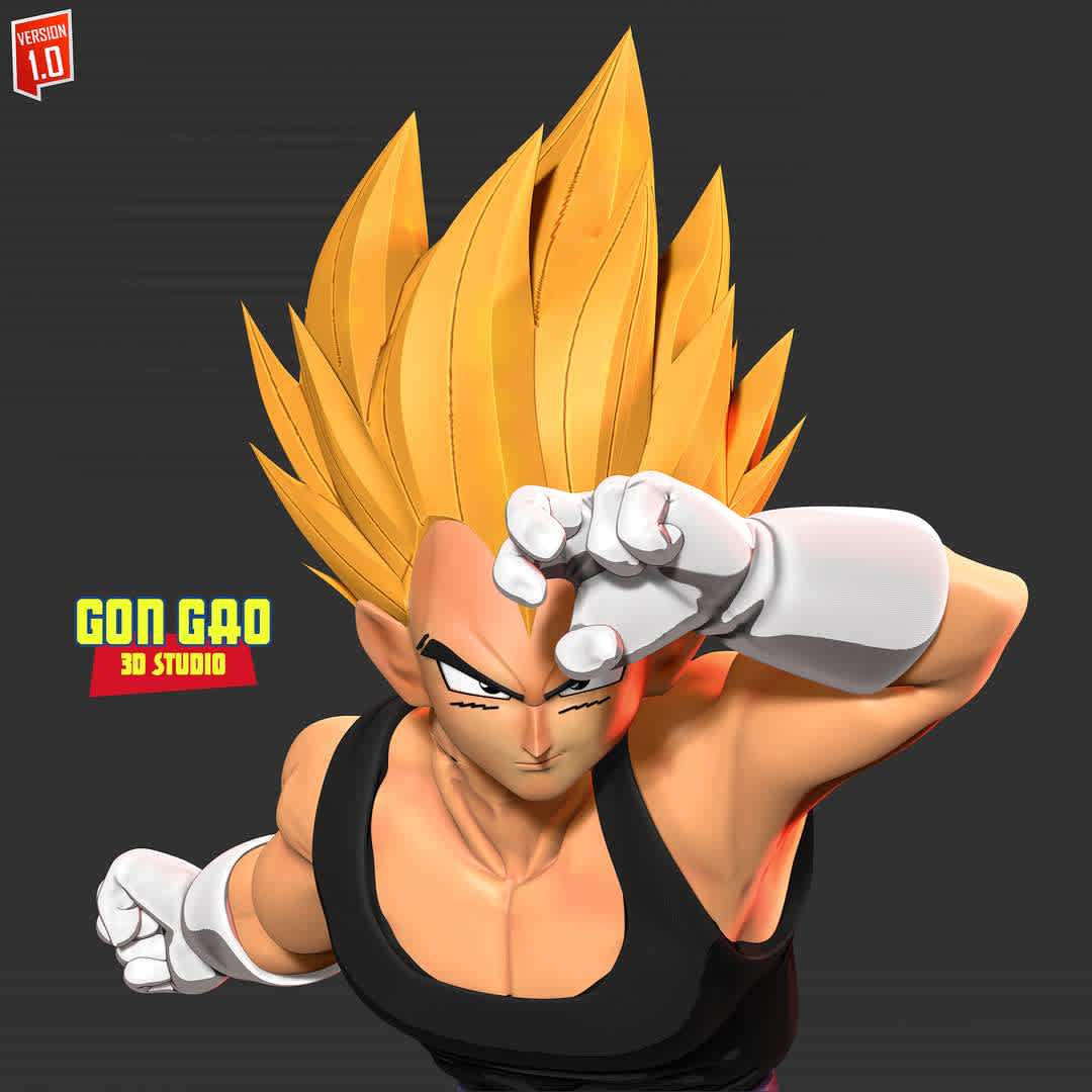 Vegeta took a defensive stance - "Vegeta: Win or lose, you'll know when you dive in."

Basic parameters:

- STL format for 3D printing with 05 discrete objects
- Model height: 20 cm
- Version 1.0 - Polygons: 3860580 & Vertices: 1967766

Model ready for 3D printing.

Please vote positively for me if you find this model useful. - The best files for 3D printing in the world. Stl models divided into parts to facilitate 3D printing. All kinds of characters, decoration, cosplay, prosthetics, pieces. Quality in 3D printing. Affordable 3D models. Low cost. Collective purchases of 3D files.