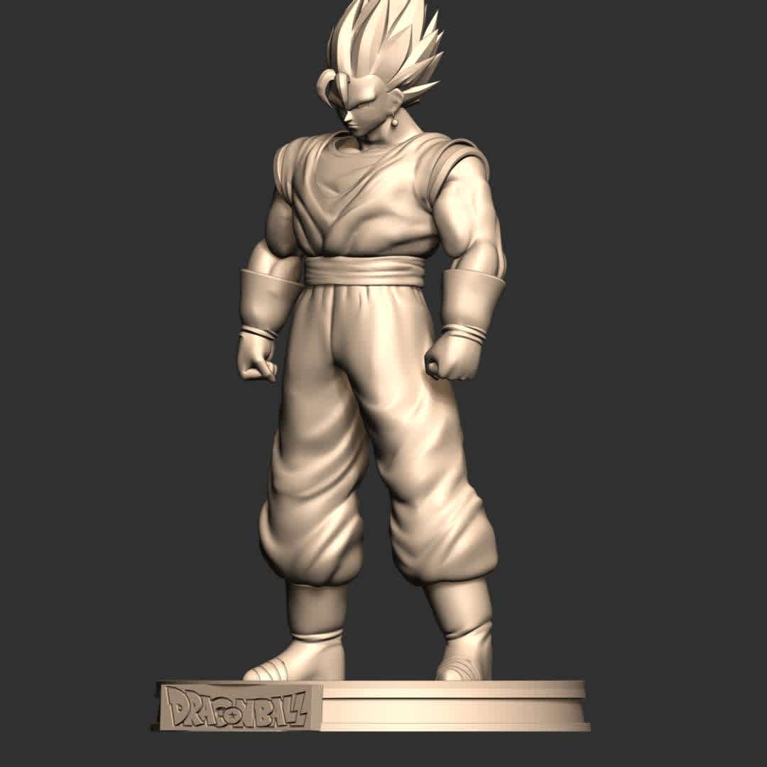 Vegetto - Dragon Ball - This model has a height of 20 cm.

When you purchase this model, you will own:

 - STL, OBJ file with 03 separated files (included key to connect parts) is ready for 3D printing.
 - Zbrush original files (ZTL) for you to customize as you like.

This is version 1.0 of this model.

Thanks for viewing! Hope you like him.  - Los mejores archivos para impresión 3D del mundo. Modelos Stl divididos en partes para facilitar la impresión 3D. Todo tipo de personajes, decoración, cosplay, prótesis, piezas. Calidad en impresión 3D. Modelos 3D asequibles. Bajo costo. Compras colectivas de archivos 3D.