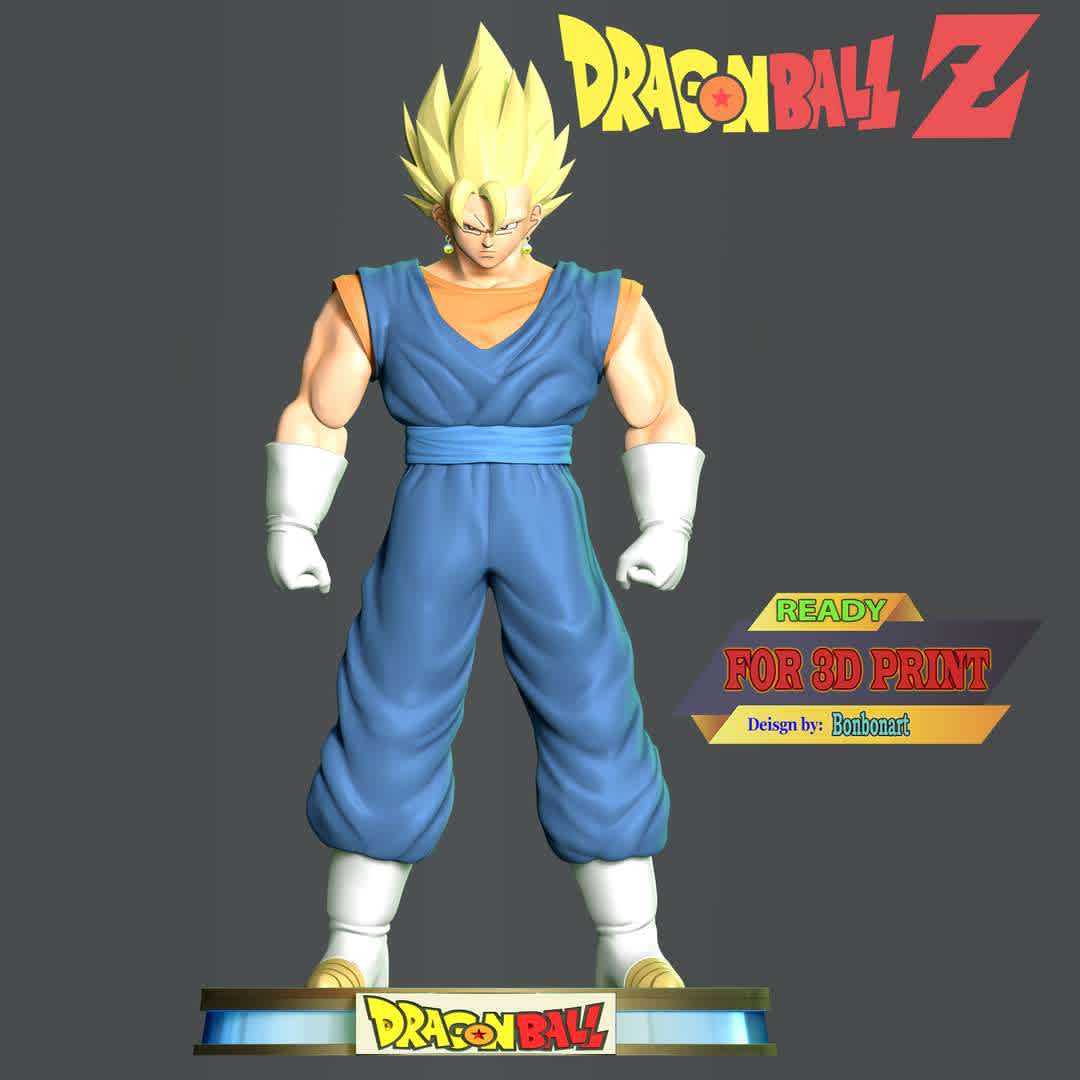 Vegetto - Dragon Ball - This model has a height of 20 cm.

When you purchase this model, you will own:

 - STL, OBJ file with 03 separated files (included key to connect parts) is ready for 3D printing.
 - Zbrush original files (ZTL) for you to customize as you like.

This is version 1.0 of this model.

Thanks for viewing! Hope you like him.  - The best files for 3D printing in the world. Stl models divided into parts to facilitate 3D printing. All kinds of characters, decoration, cosplay, prosthetics, pieces. Quality in 3D printing. Affordable 3D models. Low cost. Collective purchases of 3D files.