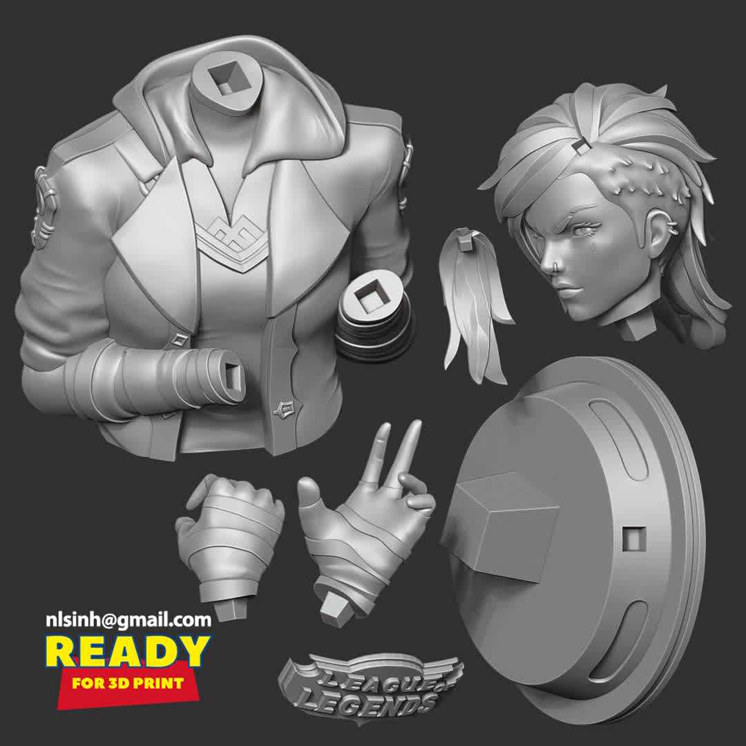 Vi bust - Arcane Fanart  - n the Arcane TV series, I was impressed with the character Vi, she is so cool!!!

When you purchase this model, you will own:

- STL, OBJ file with 07 separated files (with key to connect together) is ready for 3D printing.

- Zbrush original files (ZTL) for you to customize as you like.

This is version 1.0 of this model.

Thanks for viewing! Hope you like her. - Os melhores arquivos para impressão 3D do mundo. Modelos stl divididos em partes para facilitar a impressão 3D. Todos os tipos de personagens, decoração, cosplay, próteses, peças. Qualidade na impressão 3D. Modelos 3D com preço acessível. Baixo custo. Compras coletivas de arquivos 3D.