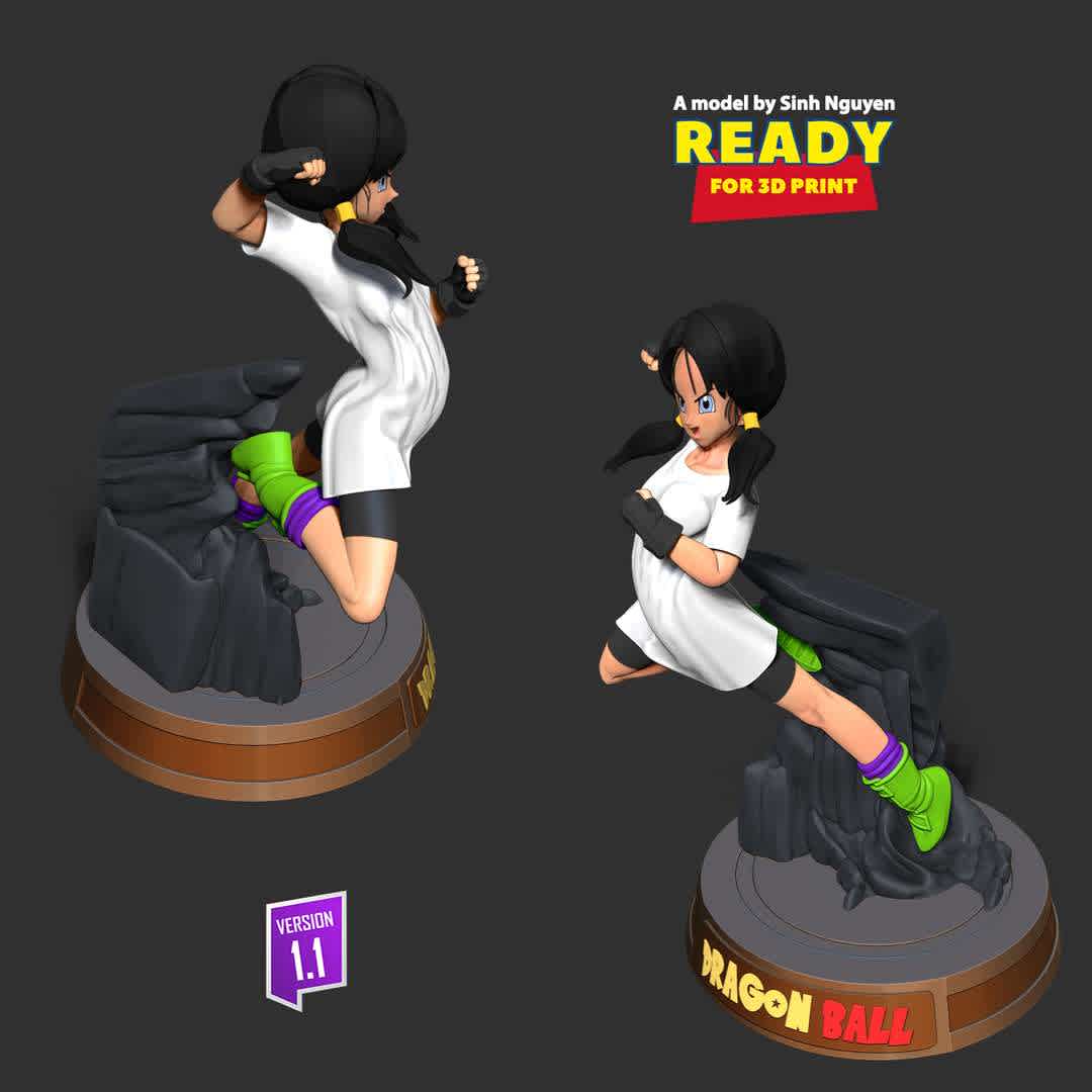 Videl - Dragon Ball Fanart  - "Videl (ビーデル Bīderu) is the daughter of Mr. Satan and Miguel. She is Gohan's wife and the mother of Pan."

Basic parameters:

- STL, OBJ format for 3D printing with 05 discrete objects
- ZTL format for Zbrush (version 2019.1.2 or later)
- Model height: 22cm
- Version: Polygons: 2897471 & Vertices: 2015795

+ 11th July, 2020: version 1.0

+ 1st May, 2023: version 1.1 - Merge several objects to make the model block more logical and easier to paint color.

Model ready for 3D printing.

Please vote positively for me if you find this model useful. - The best files for 3D printing in the world. Stl models divided into parts to facilitate 3D printing. All kinds of characters, decoration, cosplay, prosthetics, pieces. Quality in 3D printing. Affordable 3D models. Low cost. Collective purchases of 3D files.