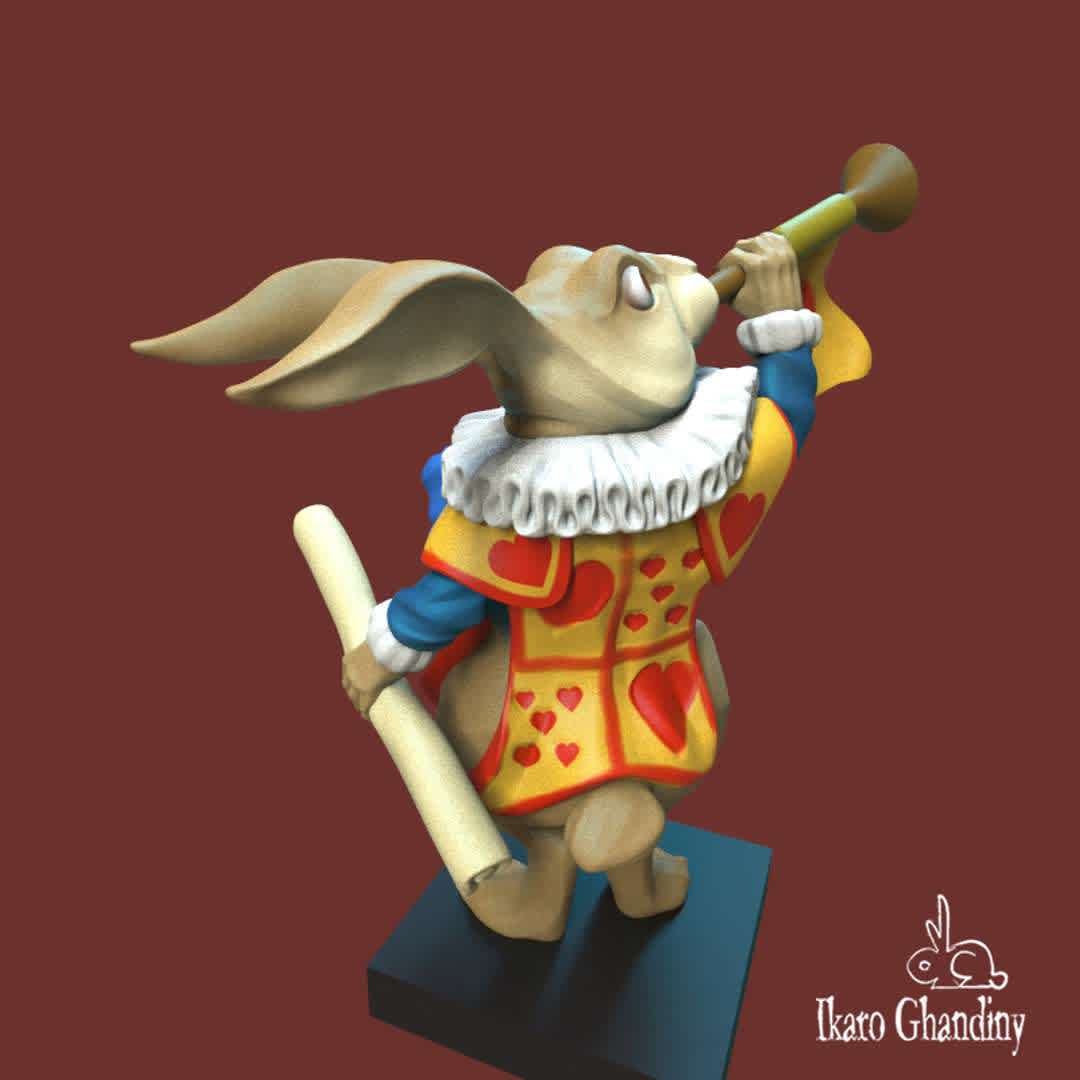 White Rabbit - White Rabbit from Alice in Wonderland. Fanart made to order for a client's store. The process of developing this figure was very interesting. In this file I include the pieces separately and the entire model in case you want to make your own cuts in the model or simply print it in one piece - The best files for 3D printing in the world. Stl models divided into parts to facilitate 3D printing. All kinds of characters, decoration, cosplay, prosthetics, pieces. Quality in 3D printing. Affordable 3D models. Low cost. Collective purchases of 3D files.