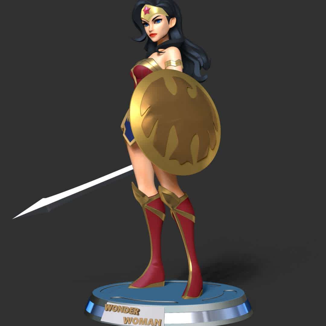 Wonder Woman - DC World Collide - This model has a height of 15 cm.

When you purchase this model, you will own:

- STL, OBJ file with 07 separated files (included key to connect parts) is ready for 3D printing.
- Zbrush original files (ZTL) for you to customize as you like.

This is version 1.0 of this model.
Thanks for viewing! Hope you like her. - Los mejores archivos para impresión 3D del mundo. Modelos Stl divididos en partes para facilitar la impresión 3D. Todo tipo de personajes, decoración, cosplay, prótesis, piezas. Calidad en impresión 3D. Modelos 3D asequibles. Bajo costo. Compras colectivas de archivos 3D.