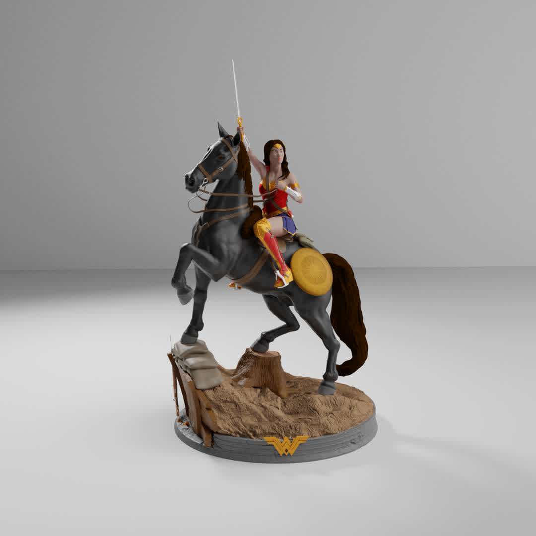 Wonder Woman Diana World War I 3D print model - Wonder woman WW2 on horse This model is ready for 3D printing, tested for print (I attached pictures) High resolution 9 million polygon 29 piece STL format

If you want print the in more parts, i can help you, but you can easy slice similar parts in windows softwer.

Thank you for downloading my Wonder Woman WWI model. Also please dont forget to rate my work. I hope you like my work. - The best files for 3D printing in the world. Stl models divided into parts to facilitate 3D printing. All kinds of characters, decoration, cosplay, prosthetics, pieces. Quality in 3D printing. Affordable 3D models. Low cost. Collective purchases of 3D files.