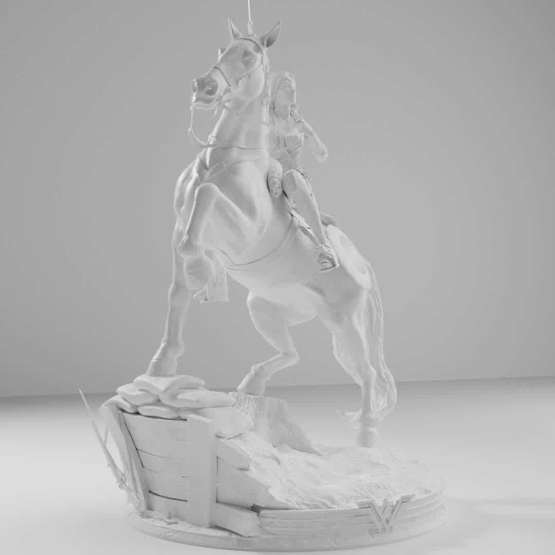 Wonder Woman Diana World War I 3D print model - Wonder woman WW2 on horse This model is ready for 3D printing, tested for print (I attached pictures) High resolution 9 million polygon 29 piece STL format

If you want print the in more parts, i can help you, but you can easy slice similar parts in windows softwer.

Thank you for downloading my Wonder Woman WWI model. Also please dont forget to rate my work. I hope you like my work. - The best files for 3D printing in the world. Stl models divided into parts to facilitate 3D printing. All kinds of characters, decoration, cosplay, prosthetics, pieces. Quality in 3D printing. Affordable 3D models. Low cost. Collective purchases of 3D files.