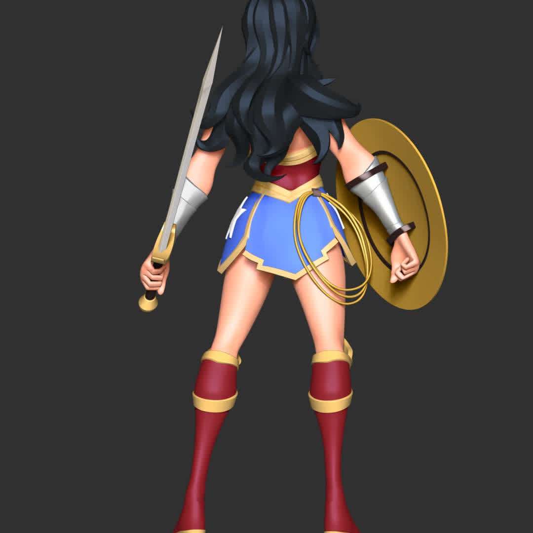 Wonder Woman Fan Art  - These information of model:

**- The height of current model is 20 cm and you can free to scale it.**

**- Format files: STL, OBJ to supporting 3D printing.**

Please don't hesitate to contact me if you have any issues question. - The best files for 3D printing in the world. Stl models divided into parts to facilitate 3D printing. All kinds of characters, decoration, cosplay, prosthetics, pieces. Quality in 3D printing. Affordable 3D models. Low cost. Collective purchases of 3D files.