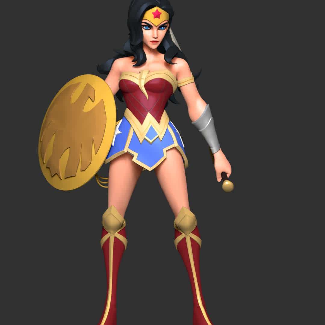 Wonder Woman Fan Art  - These information of model:

**- The height of current model is 20 cm and you can free to scale it.**

**- Format files: STL, OBJ to supporting 3D printing.**

Please don't hesitate to contact me if you have any issues question. - The best files for 3D printing in the world. Stl models divided into parts to facilitate 3D printing. All kinds of characters, decoration, cosplay, prosthetics, pieces. Quality in 3D printing. Affordable 3D models. Low cost. Collective purchases of 3D files.