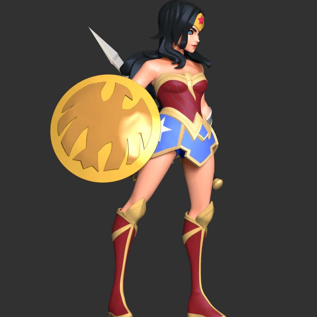 Wonder Woman Fan Art  - These information of model:

**- The height of current model is 20 cm and you can free to scale it.**

**- Format files: STL, OBJ to supporting 3D printing.**

Please don't hesitate to contact me if you have any issues question. - The best files for 3D printing in the world. Stl models divided into parts to facilitate 3D printing. All kinds of characters, decoration, cosplay, prosthetics, pieces. Quality in 3D printing. Affordable 3D models. Low cost. Collective purchases of 3D files.