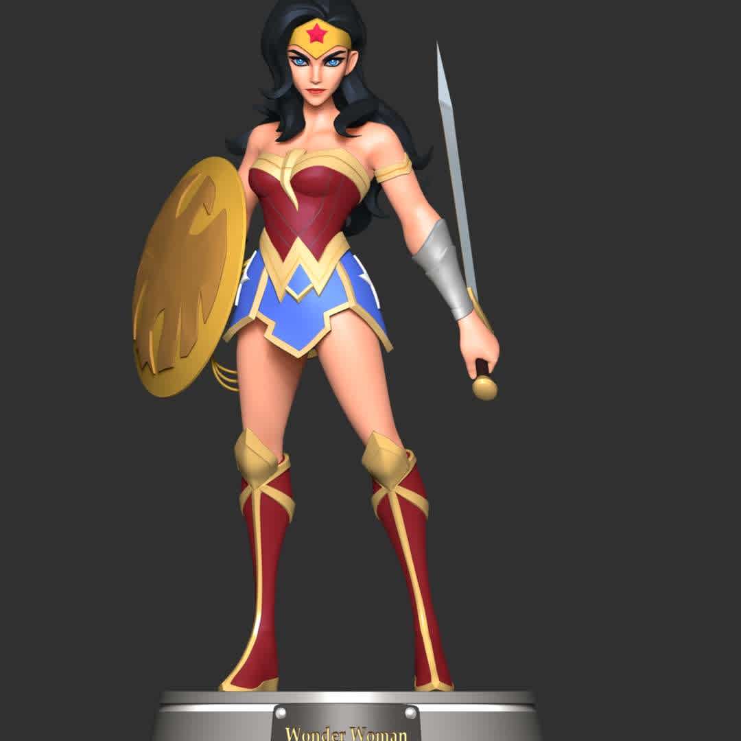 Wonder Woman Fan Art  - These information of model:

**- The height of current model is 20 cm and you can free to scale it.**

**- Format files: STL, OBJ to supporting 3D printing.**

Please don't hesitate to contact me if you have any issues question. - The best files for 3D printing in the world. Stl models divided into parts to facilitate 3D printing. All kinds of characters, decoration, cosplay, prosthetics, pieces. Quality in 3D printing. Affordable 3D models. Low cost. Collective purchases of 3D files.