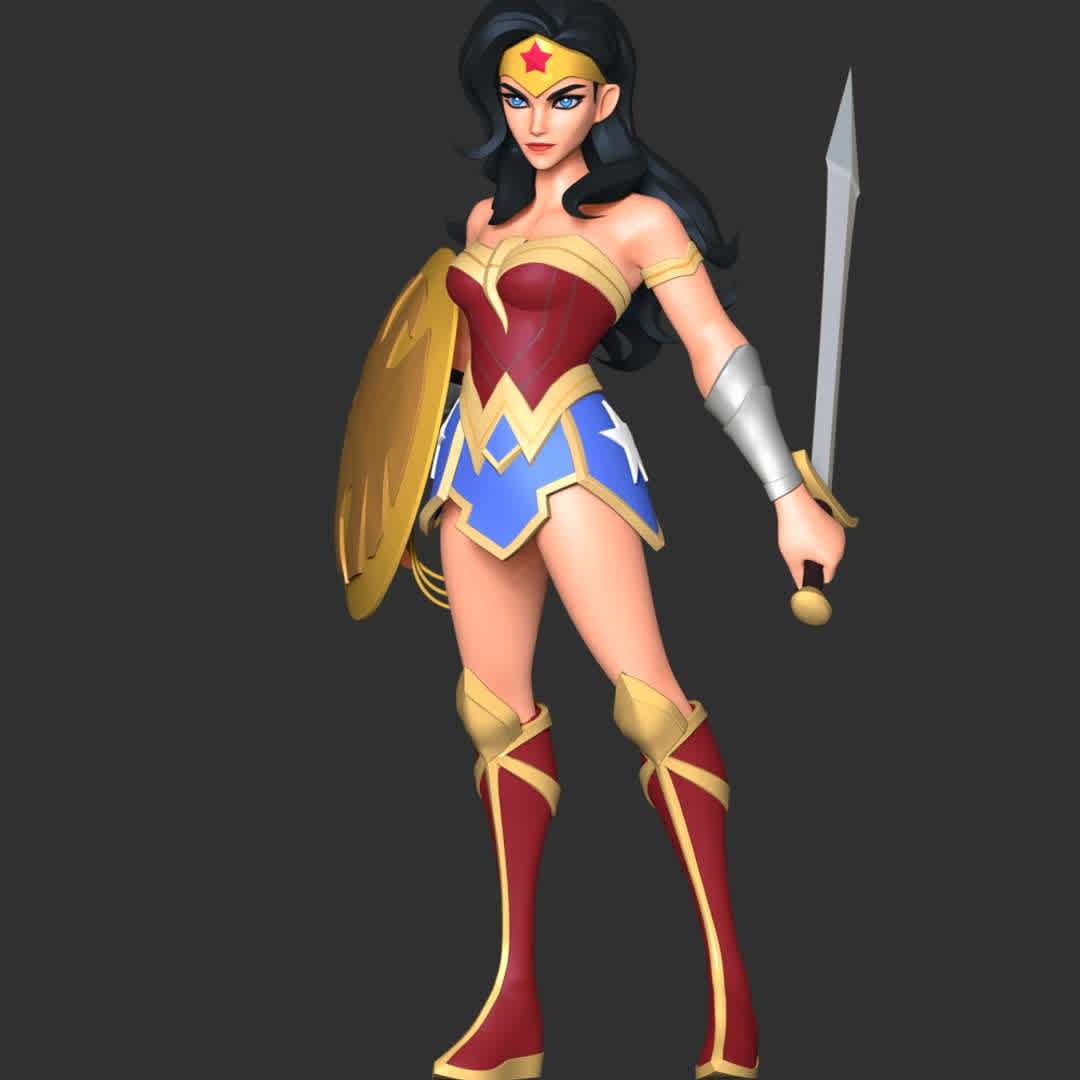 Wonder Woman Fan Art  - These information of model:

**- The height of current model is 20 cm and you can free to scale it.**

**- Format files: STL, OBJ to supporting 3D printing.**

Please don't hesitate to contact me if you have any issues question. - The best files for 3D printing in the world. Stl models divided into parts to facilitate 3D printing. All kinds of characters, decoration, cosplay, prosthetics, pieces. Quality in 3D printing. Affordable 3D models. Low cost. Collective purchases of 3D files.