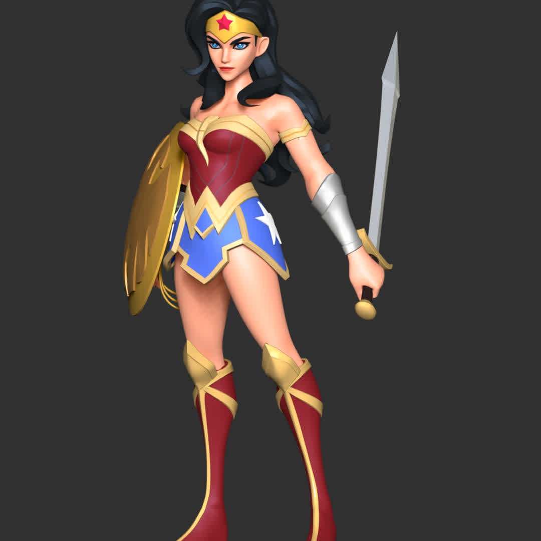 Wonder Woman Fan Art  - These information of model:

**- The height of current model is 20 cm and you can free to scale it.**

**- Format files: STL, OBJ to supporting 3D printing.**

Please don't hesitate to contact me if you have any issues question. - The best files for 3D printing in the world. Stl models divided into parts to facilitate 3D printing. All kinds of characters, decoration, cosplay, prosthetics, pieces. Quality in 3D printing. Affordable 3D models. Low cost. Collective purchases of 3D files.