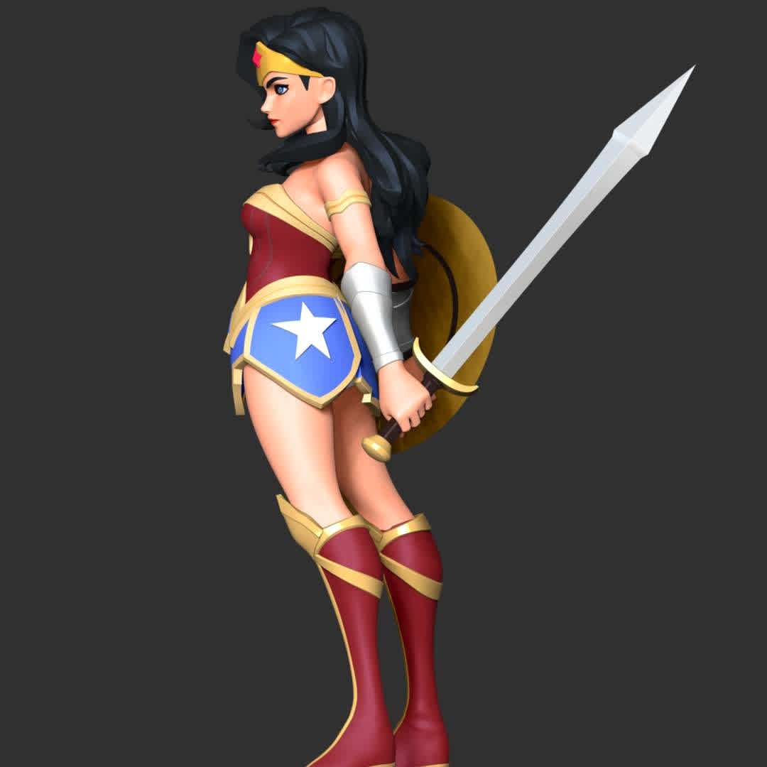 Wonder Woman Fan Art  - These information of model:

**- The height of current model is 20 cm and you can free to scale it.**

**- Format files: STL, OBJ to supporting 3D printing.**

Please don't hesitate to contact me if you have any issues question. - The best files for 3D printing in the world. Stl models divided into parts to facilitate 3D printing. All kinds of characters, decoration, cosplay, prosthetics, pieces. Quality in 3D printing. Affordable 3D models. Low cost. Collective purchases of 3D files.