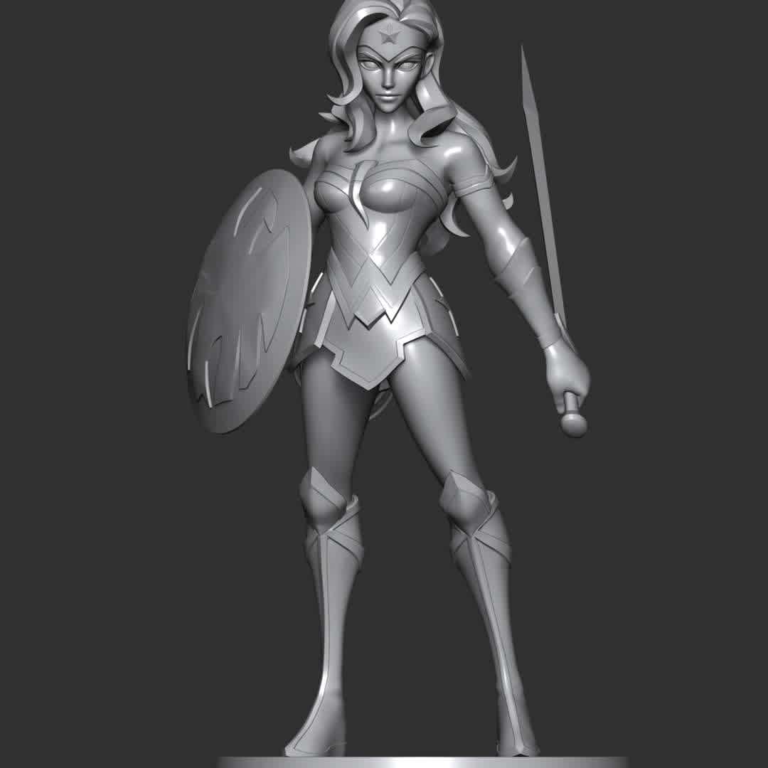 Wonder Woman Fan Art  - These information of model:

**- The height of current model is 20 cm and you can free to scale it.**

**- Format files: STL, OBJ to supporting 3D printing.**

Please don't hesitate to contact me if you have any issues question. - The best files for 3D printing in the world. Stl models divided into parts to facilitate 3D printing. All kinds of characters, decoration, cosplay, prosthetics, pieces. Quality in 3D printing. Affordable 3D models. Low cost. Collective purchases of 3D files.