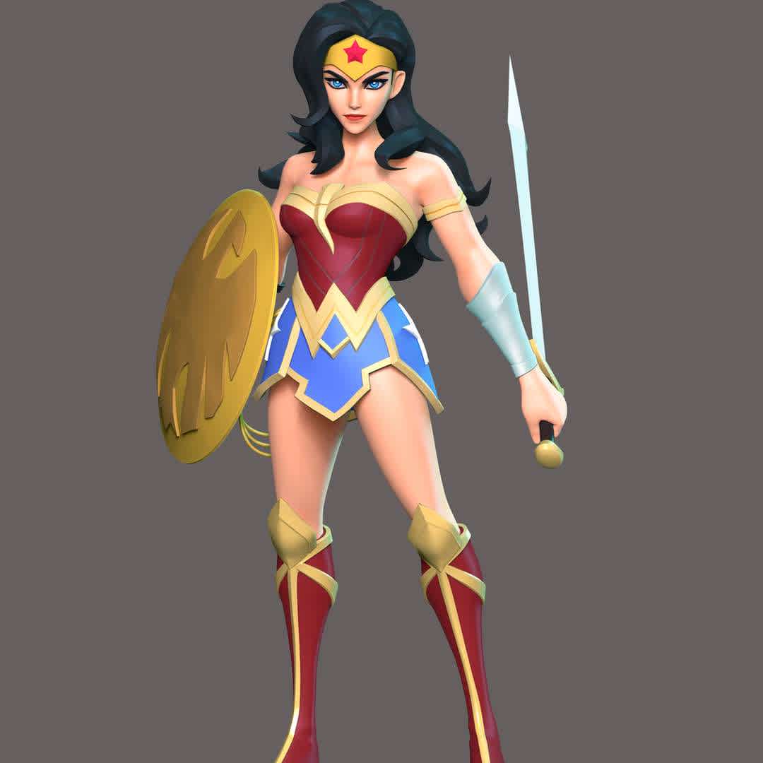 Wonder Woman Fan Art  - These information of model:

**- The height of current model is 20 cm and you can free to scale it.**

**- Format files: STL, OBJ to supporting 3D printing.**

Please don't hesitate to contact me if you have any issues question. - The best files for 3D printing in the world. Stl models divided into parts to facilitate 3D printing. All kinds of characters, decoration, cosplay, prosthetics, pieces. Quality in 3D printing. Affordable 3D models. Low cost. Collective purchases of 3D files.