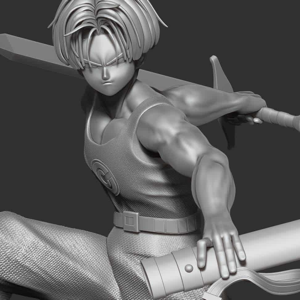 Future Trunks - > I hope you enjoy my model. And if you have a 3D print, please send me the picture.

When you purchase this model, you will own:

**- OBJ, STL files with 10 parts are ready for 3D printing.**

**- Zbrush original files (ZTL) for you to customize as you like.**

_* 21th November, 2020:  This is version 1.0 of this model._

_* 30th November: version 1.2 - Fixed the intersection of the head and hair_

Thank you for watching and supporting buying. 
This is always my motivation to try in the next models. - The best files for 3D printing in the world. Stl models divided into parts to facilitate 3D printing. All kinds of characters, decoration, cosplay, prosthetics, pieces. Quality in 3D printing. Affordable 3D models. Low cost. Collective purchases of 3D files.