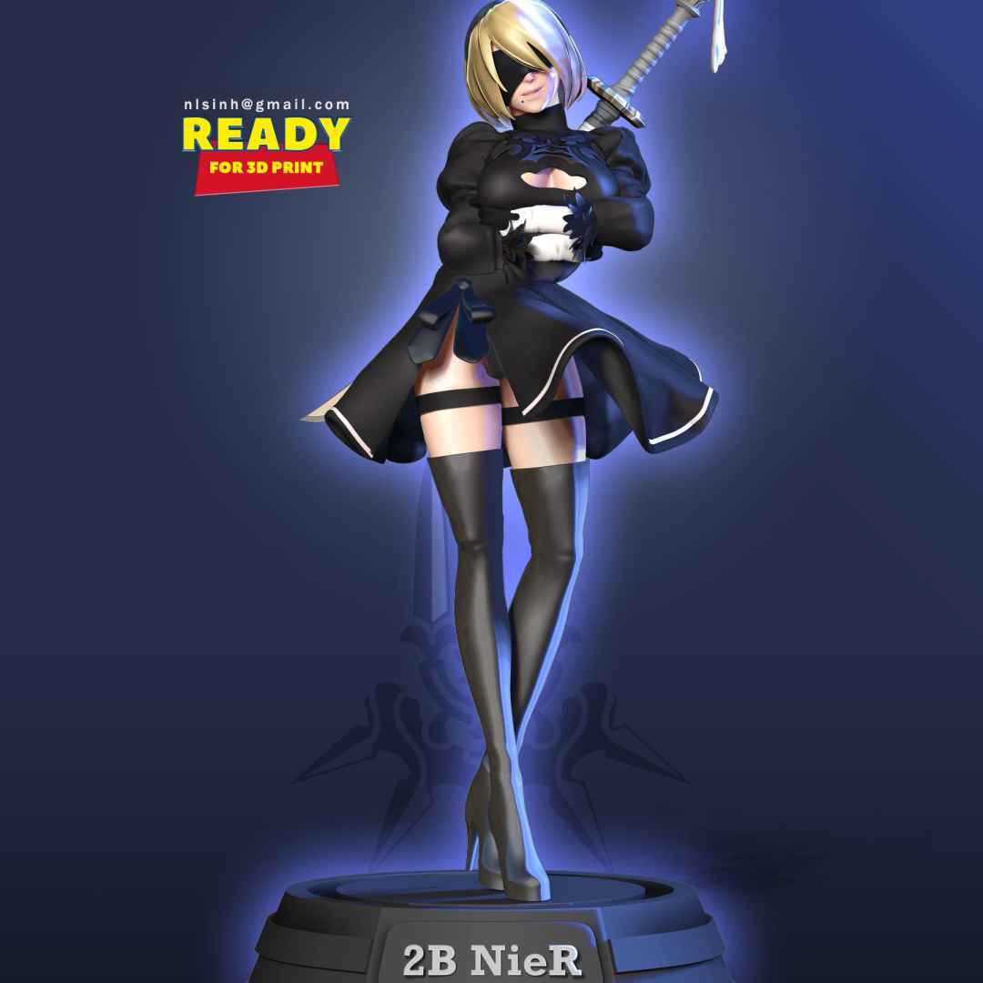 I am Nier 2B  - You will have 2 versions to choose: Head with or without eye ribbon.

When you purchase this model, you will own:

- STL, OBJ file with 06 separated files (with key to connect together) is ready for 3D printing.

- Zbrush original files (ZTL) for you to customize as you like.

This is version 1.0 of this model.

Hope you like her. Thanks for viewing! - The best files for 3D printing in the world. Stl models divided into parts to facilitate 3D printing. All kinds of characters, decoration, cosplay, prosthetics, pieces. Quality in 3D printing. Affordable 3D models. Low cost. Collective purchases of 3D files.