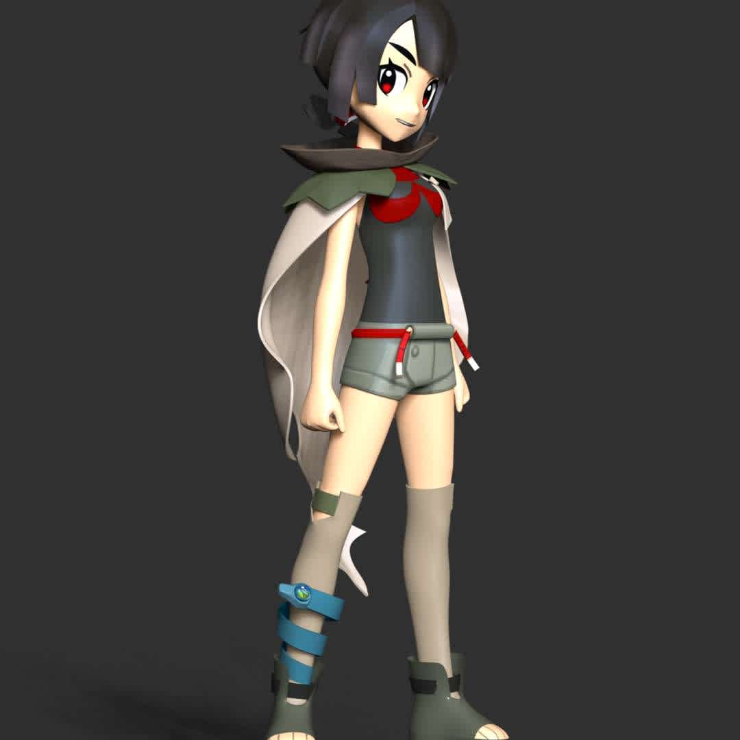 Zinnia - Zinnia is a mysterious Draconid woman and a Pokémon Trainer from Hoenn. She is described as a special person who holds the key to the Delta Episode in Omega Ruby and Alpha Sapphire, on a trip to accomplish her objectives.

These information of this model:

 - Files format: STL, OBJ (included 05 separated files is ready for 3D printing). 
 - Zbrush original file (ZTL) for you to customize as you like.
 - The height is 20 cm
 - The version 1.0. 

The model ready for 3D printing.
Hope you like her.
Don't hesitate to contact me if there are any problems during printing the model - Os melhores arquivos para impressão 3D do mundo. Modelos stl divididos em partes para facilitar a impressão 3D. Todos os tipos de personagens, decoração, cosplay, próteses, peças. Qualidade na impressão 3D. Modelos 3D com preço acessível. Baixo custo. Compras coletivas de arquivos 3D.