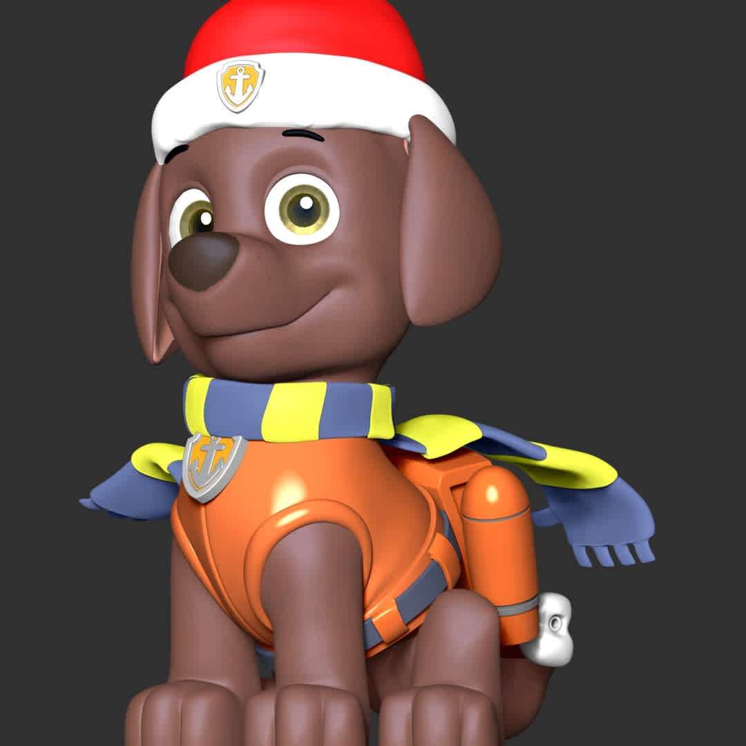 Zuma Christmas - Paw Patrol - These information of model:

**- The height of current model is 20 cm and you can free to scale it.**

**- Format files: STL, OBJ to supporting 3D printing.**

Please don't hesitate to contact me if you have any issues question. - The best files for 3D printing in the world. Stl models divided into parts to facilitate 3D printing. All kinds of characters, decoration, cosplay, prosthetics, pieces. Quality in 3D printing. Affordable 3D models. Low cost. Collective purchases of 3D files.