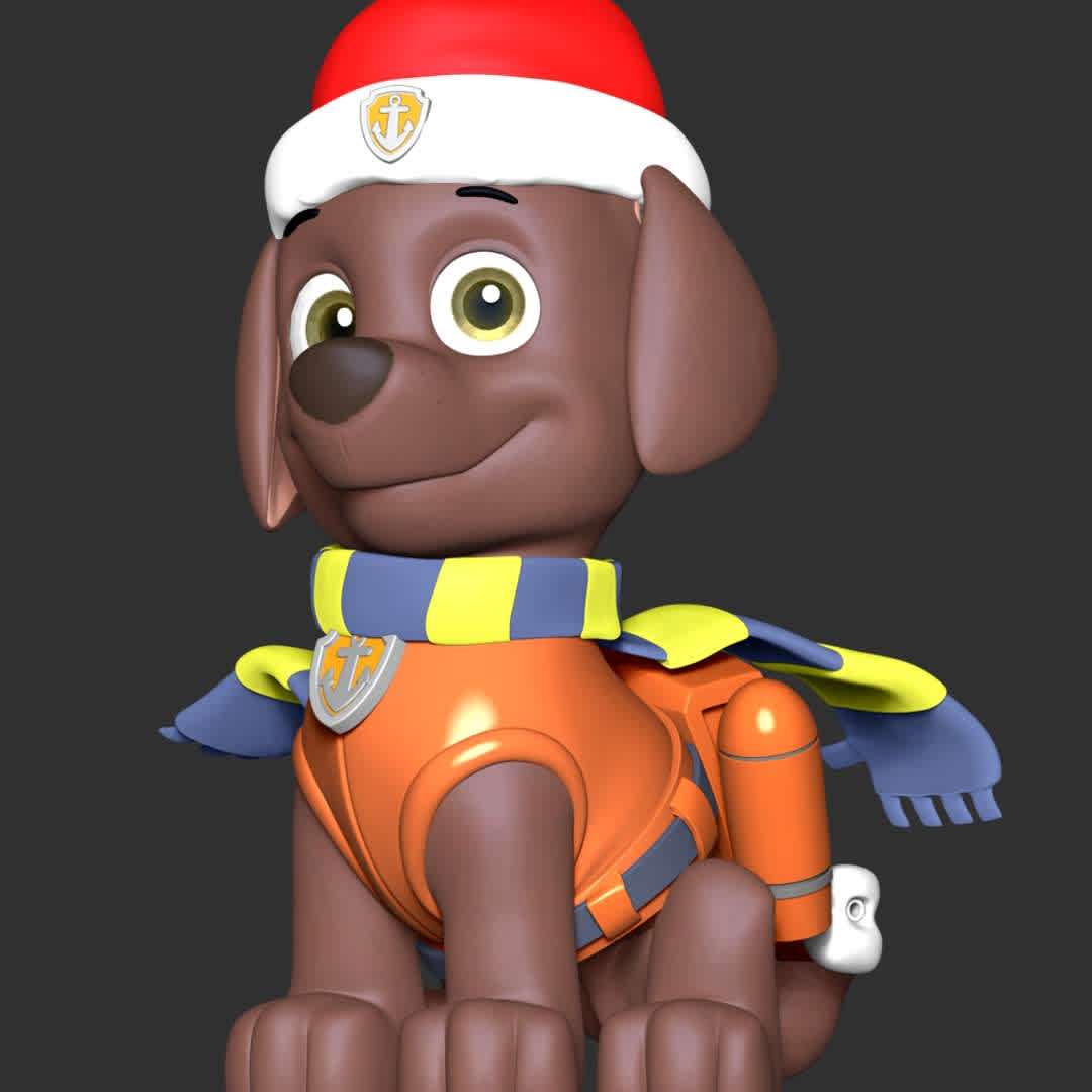 Zuma Christmas - Paw Patrol - These information of model:

**- The height of current model is 20 cm and you can free to scale it.**

**- Format files: STL, OBJ to supporting 3D printing.**

Please don't hesitate to contact me if you have any issues question. - The best files for 3D printing in the world. Stl models divided into parts to facilitate 3D printing. All kinds of characters, decoration, cosplay, prosthetics, pieces. Quality in 3D printing. Affordable 3D models. Low cost. Collective purchases of 3D files.