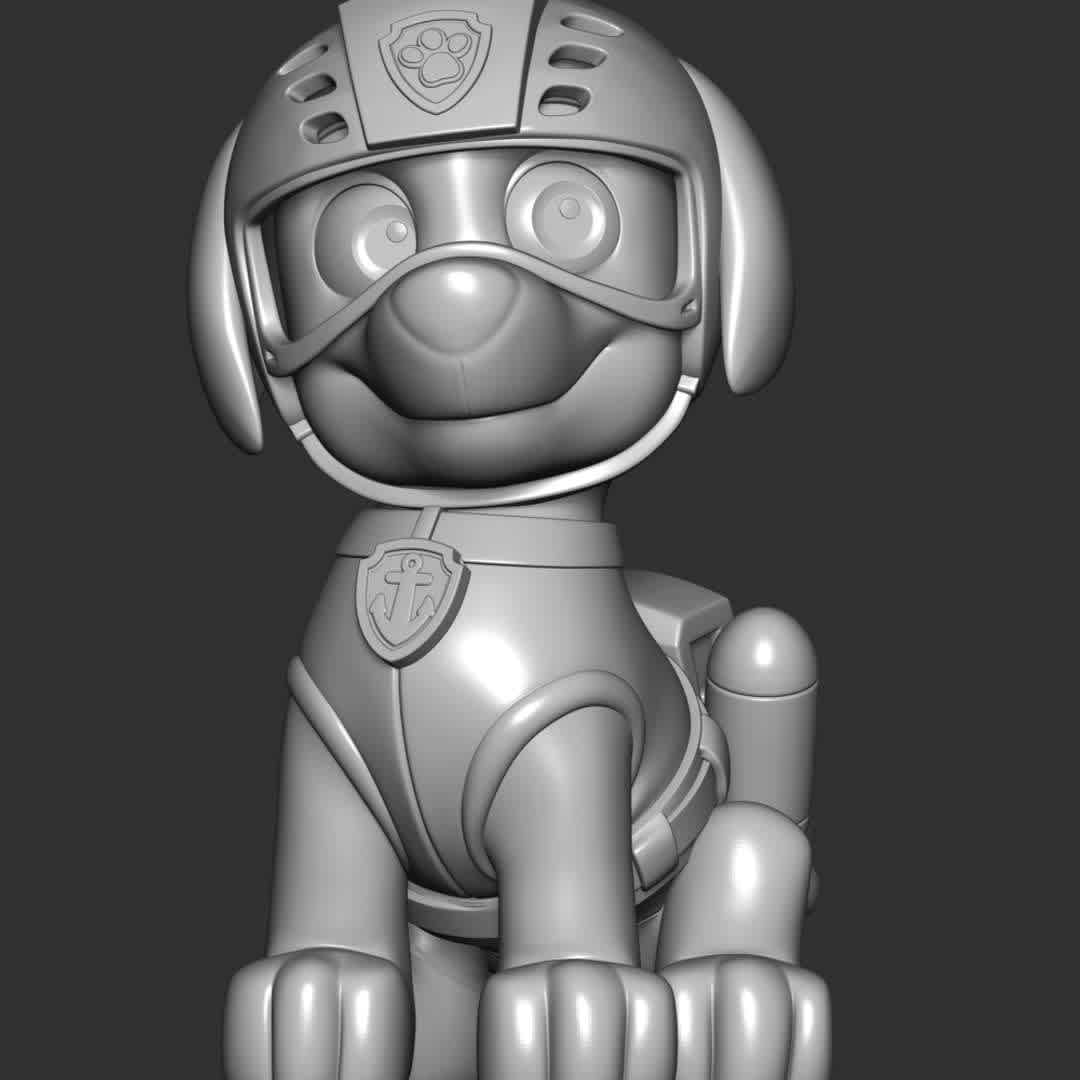 Zuma - Paw Patrol - These information of model:

**- The height of current model is 20 cm and you can free to scale it.**

**- Format files: STL, OBJ to supporting 3D printing.**

Please don't hesitate to contact me if you have any issues question. - The best files for 3D printing in the world. Stl models divided into parts to facilitate 3D printing. All kinds of characters, decoration, cosplay, prosthetics, pieces. Quality in 3D printing. Affordable 3D models. Low cost. Collective purchases of 3D files.