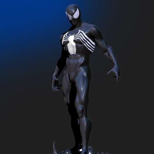 Spider Man Black Suit - A model from spider man in his black suit - The best files for 3D printing in the world. Stl models divided into parts to facilitate 3D printing. All kinds of characters, decoration, cosplay, prosthetics, pieces. Quality in 3D printing. Affordable 3D models. Low cost. Collective purchases of 3D files.