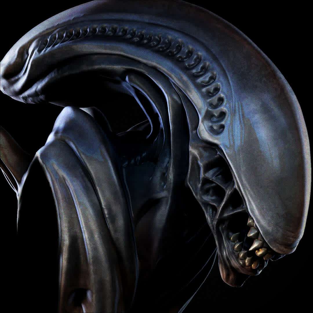 Alien xenomorph bust - alien-bust design refers to the alien xenomorph with an interesting and artistic shape. very suitable printed for your work table - The best files for 3D printing in the world. Stl models divided into parts to facilitate 3D printing. All kinds of characters, decoration, cosplay, prosthetics, pieces. Quality in 3D printing. Affordable 3D models. Low cost. Collective purchases of 3D files.