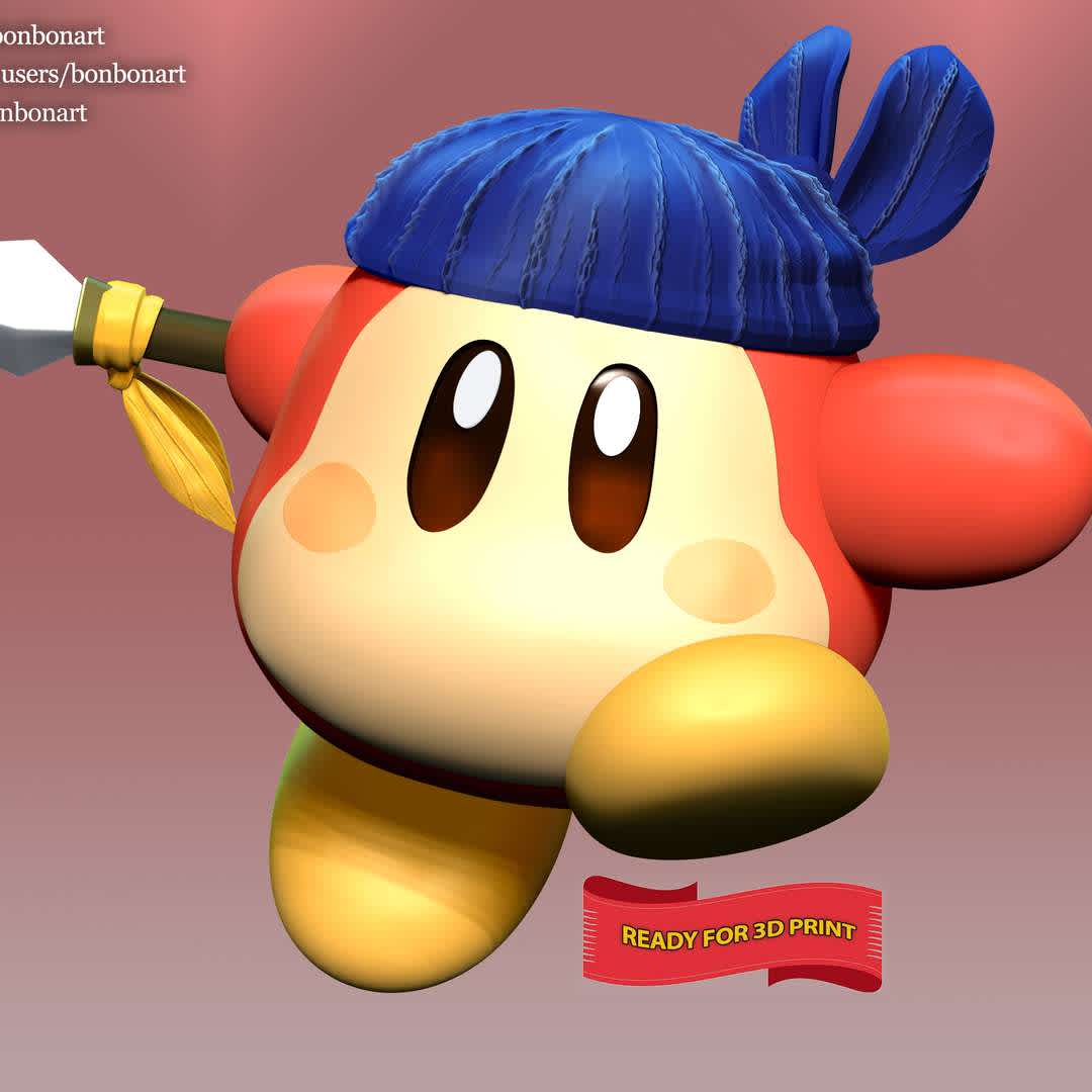 Bandana Waddle Dee - When you purchase this model, you will own:

 - STL, OBJ file with 03 separated files (included key to connect parts) is ready for 3D printing.

 - Zbrush original files (ZTL) for you to customize as you like.

This is version 1.0 of this model.

Thanks for viewing! Hope you like it. - Los mejores archivos para impresión 3D del mundo. Modelos Stl divididos en partes para facilitar la impresión 3D. Todo tipo de personajes, decoración, cosplay, prótesis, piezas. Calidad en impresión 3D. Modelos 3D asequibles. Bajo costo. Compras colectivas de archivos 3D.