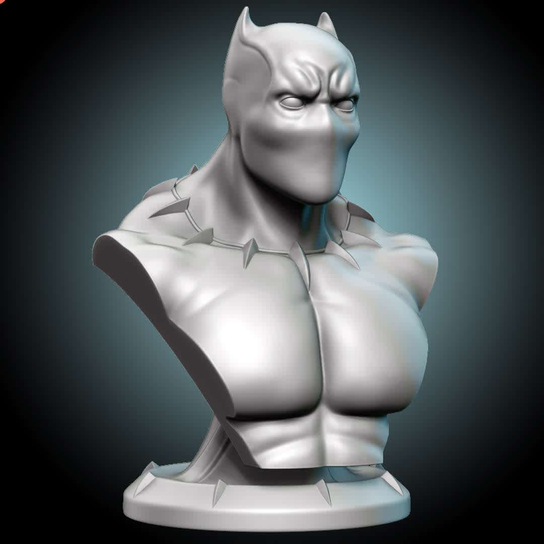 BLACK PANTHER BUST 01 AND 02 - The 3D model is prepared and ready for 3D printing. Printing test performed on Creality LD-006 printer.

Total de Pieces: 4 
Approximate Height: 150mm 
Contents : STL file.

Tip for a good impression:

Make sure your printer is calibrated Use the correct timing for your resin/printer After printing, wash the piece and remove the supports by hand or with the aid of pliers, remove carefully Cure your parts Finish your piece with sandpaper Paint your piece and make your collection. Thank you very much. Hope you like it! ;D

Thank you for downloading and supporting! Please remember to rate my work ! thanks! - The best files for 3D printing in the world. Stl models divided into parts to facilitate 3D printing. All kinds of characters, decoration, cosplay, prosthetics, pieces. Quality in 3D printing. Affordable 3D models. Low cost. Collective purchases of 3D files.