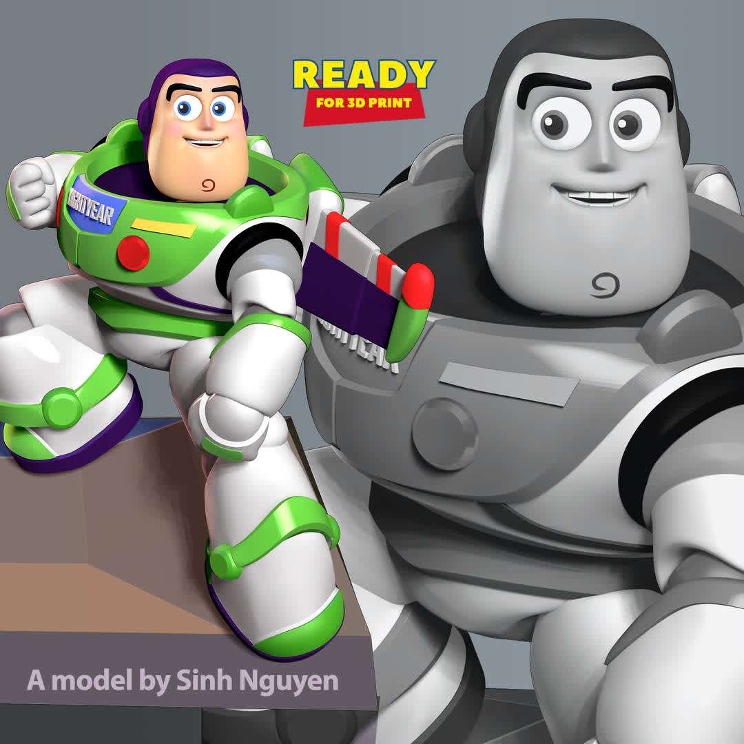 Buzz Lightyear Fanart  - Do you like this cute guy like me?

Basic parameters:

01.- STL, OBJ format for 3D printing with 5 discrete objects
02.- ZTL format for Zbrush (version 2019.1.2 or later)
03.- Model height: 25cm
04.- Version 1.0 - Polygons: 1466861 & Vertices: 778454

Model ready for 3D printing.

Please vote positively for me if you find this model useful. - The best files for 3D printing in the world. Stl models divided into parts to facilitate 3D printing. All kinds of characters, decoration, cosplay, prosthetics, pieces. Quality in 3D printing. Affordable 3D models. Low cost. Collective purchases of 3D files.