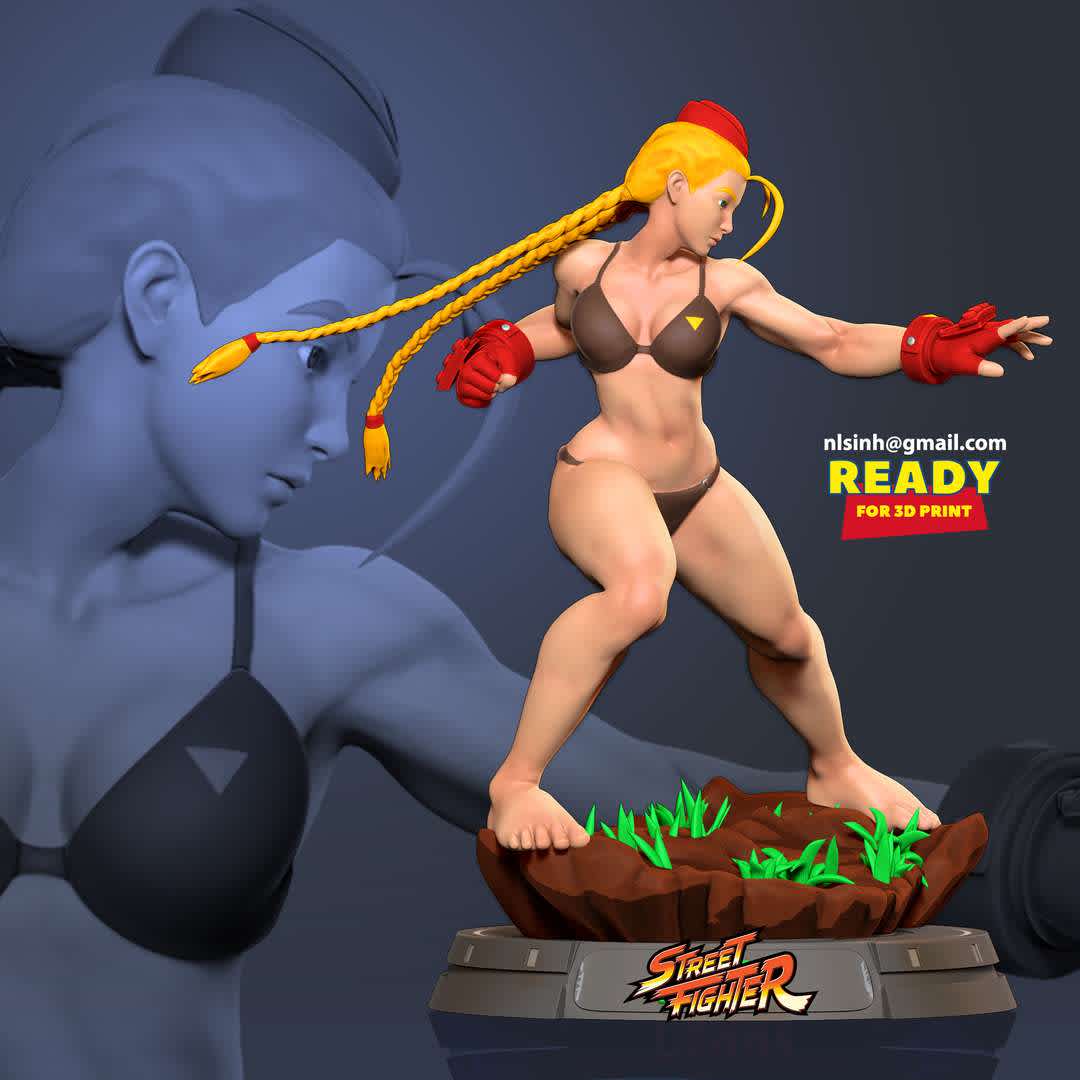 Cammy Fanart - I really like Cammy because she's so strong & powerful

-- Information: this model has a height of 25cm.

When you buy this model, you will own:

1. STL, OBJ file with 06 separated files (with key to connect together) is ready for 3D printing.
2. Zbrush original files (ZTL) for you to customize as you like.

This is version 1.0 of this model.

Hope you like her. Thanks for viewing! - The best files for 3D printing in the world. Stl models divided into parts to facilitate 3D printing. All kinds of characters, decoration, cosplay, prosthetics, pieces. Quality in 3D printing. Affordable 3D models. Low cost. Collective purchases of 3D files.