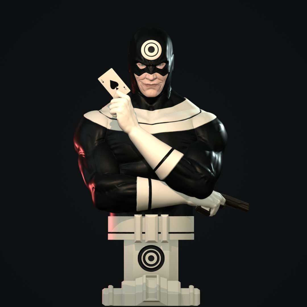 CLASSIC BULLSEYE BUST  - CLASSIC BULLSEYE BUST:
Classic Daredevil villain, Bullseye
STANDARD SCALE: 150mm - The best files for 3D printing in the world. Stl models divided into parts to facilitate 3D printing. All kinds of characters, decoration, cosplay, prosthetics, pieces. Quality in 3D printing. Affordable 3D models. Low cost. Collective purchases of 3D files.