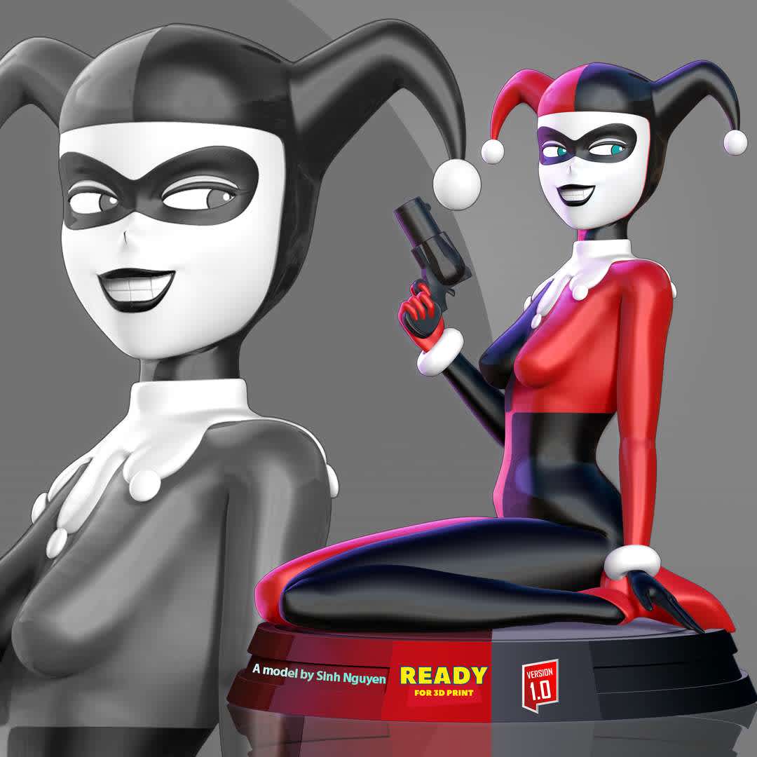 Classic Harley Quinn Fanart  - Part 01: https://co3d.art/m/classic-harley-quinn

Basic parameters:

- STL, OBJ format for 3D printing with 03 discrete objects
- ZTL format for Zbrush (version 2019.1.2 or later)
- Model height: 15cm
- Version 1.0 - Polygons: 1481814 & Vertices: 826725

Model ready for 3D printing.

Please vote positively for me if you find this model useful. - The best files for 3D printing in the world. Stl models divided into parts to facilitate 3D printing. All kinds of characters, decoration, cosplay, prosthetics, pieces. Quality in 3D printing. Affordable 3D models. Low cost. Collective purchases of 3D files.