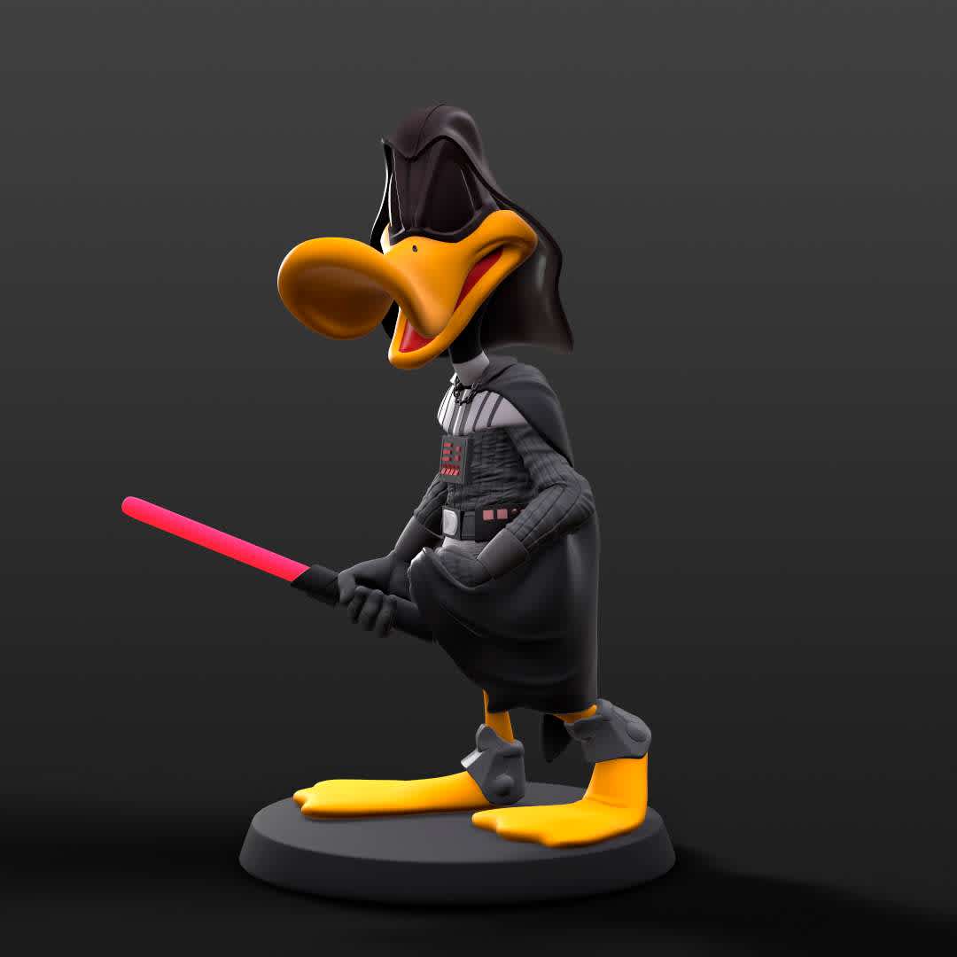 Daffy Duck in the Darth Vader - Hello, I sculpted for 3d printing this little Daffy Duck in the Darth Vader version in sequence of Daffy Duck the Wizard in the size of 15cm (150mm), this with pins and separated into 8 parts with pins to facilitate the printing and not miss the assembly. I hope you like and follow my work. - Los mejores archivos para impresión 3D del mundo. Modelos Stl divididos en partes para facilitar la impresión 3D. Todo tipo de personajes, decoración, cosplay, prótesis, piezas. Calidad en impresión 3D. Modelos 3D asequibles. Bajo costo. Compras colectivas de archivos 3D.