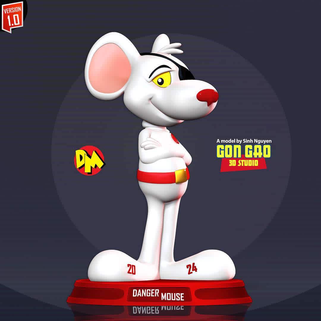 Danger Mouse Fanart  - "This is my first model in 2024. Wishing everyone a new year with lots of joy in life!"

Basic parameters:

- STL format for 3D printing with 04 discrete objects
- Model height: 10cm
- Version 1.0: Polygons: 1282525 & Vertices: 656156

Model ready for 3D printing.

Please vote positively for me if you find this model useful. - Los mejores archivos para impresión 3D del mundo. Modelos Stl divididos en partes para facilitar la impresión 3D. Todo tipo de personajes, decoración, cosplay, prótesis, piezas. Calidad en impresión 3D. Modelos 3D asequibles. Bajo costo. Compras colectivas de archivos 3D.