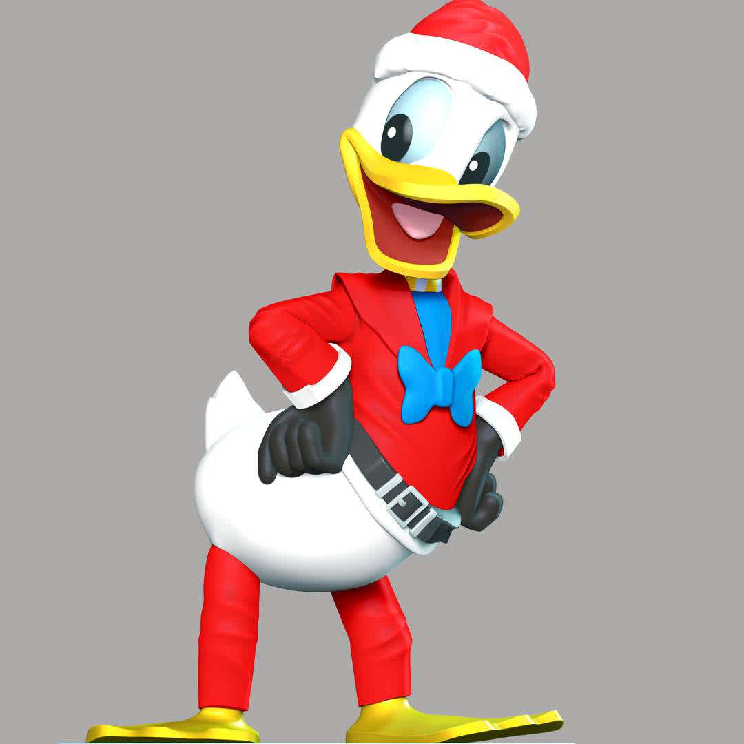 Donald Duck Merry Christmas - **Merry Christmas & Happy new year with Donald Duck**

These information of model:

**- The height of current model is 20 cm and you can free to scale it.**

**- Format files: STL, OBJ to supporting 3D printing.**

Please don't hesitate to contact me if you have any issues question. - The best files for 3D printing in the world. Stl models divided into parts to facilitate 3D printing. All kinds of characters, decoration, cosplay, prosthetics, pieces. Quality in 3D printing. Affordable 3D models. Low cost. Collective purchases of 3D files.