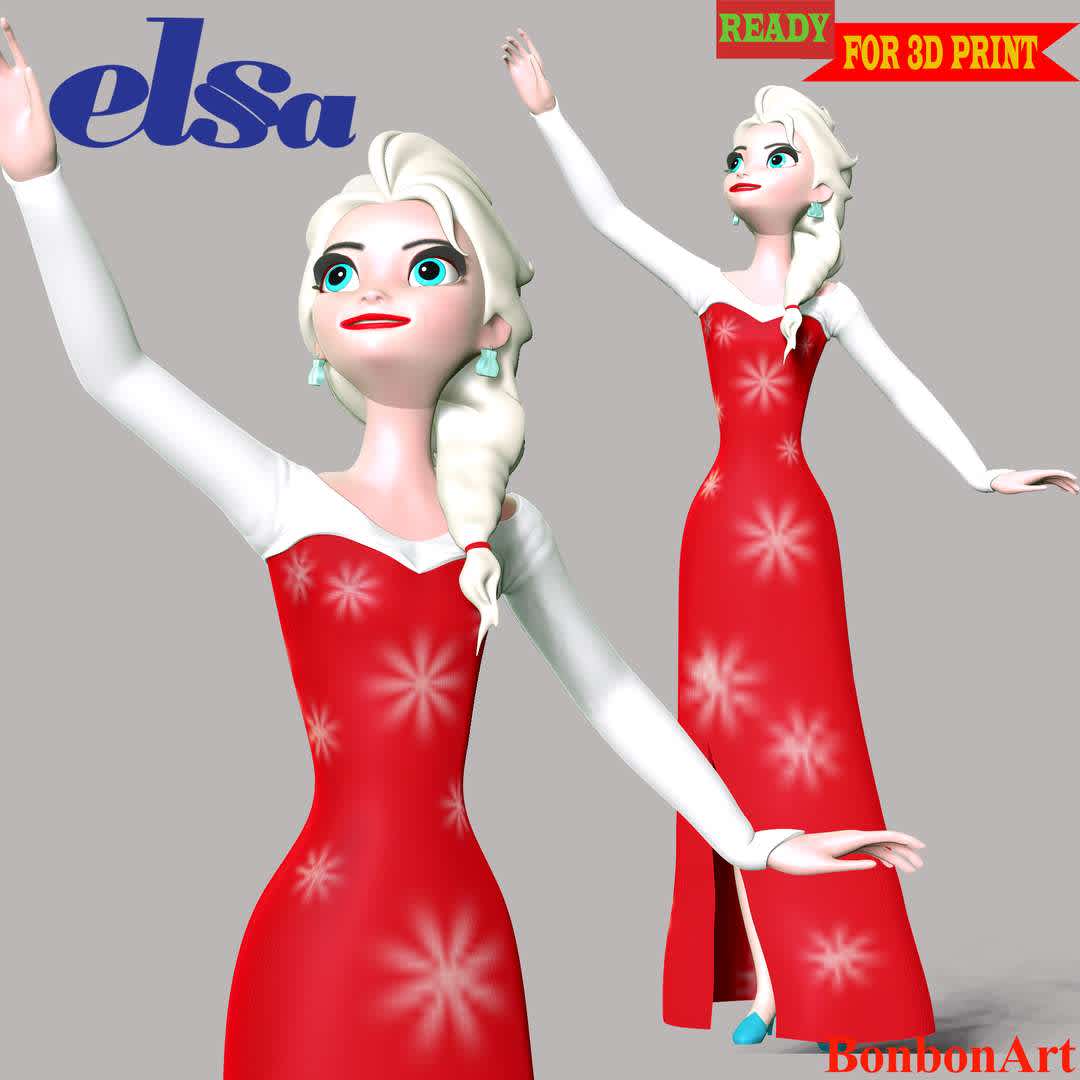 Elsa  - Elsa of Arendelle is a fictional character who appears in Disney   animated film Frozen.

**These information of this model:**

- The model ready for 3D printing.
- The model current size is 20cm height, but you are free to scale it.
- Files format: STL, OBJ (included 05 separated files is ready for 3D printing). 
- Also includes Zbrush original file (ZTL) for you to customize as you like.

Hope you like her.
If you have any questions please don't hesitate to contact me. I will respond you ASAP. - The best files for 3D printing in the world. Stl models divided into parts to facilitate 3D printing. All kinds of characters, decoration, cosplay, prosthetics, pieces. Quality in 3D printing. Affordable 3D models. Low cost. Collective purchases of 3D files.