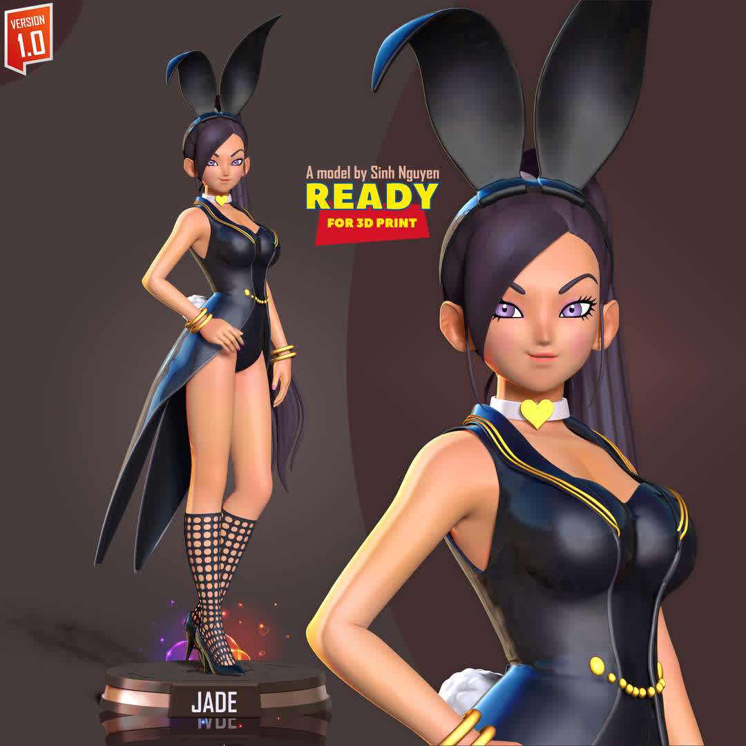 Jade Bunny  - Part 01: https://co3d.art/m/jade-dragon-quest

Basic parameters:

- STL, OBJ format for 3D printing with 06 discrete objects
- ZTL format for Zbrush (version 2019.1.2 or later)
- Model height: 25cm
- Version 1.0 - Polygons: 2414359 & Vertices: 1380017
Model ready for 3D printing.

Please vote positively for me if you find this model useful. - The best files for 3D printing in the world. Stl models divided into parts to facilitate 3D printing. All kinds of characters, decoration, cosplay, prosthetics, pieces. Quality in 3D printing. Affordable 3D models. Low cost. Collective purchases of 3D files.