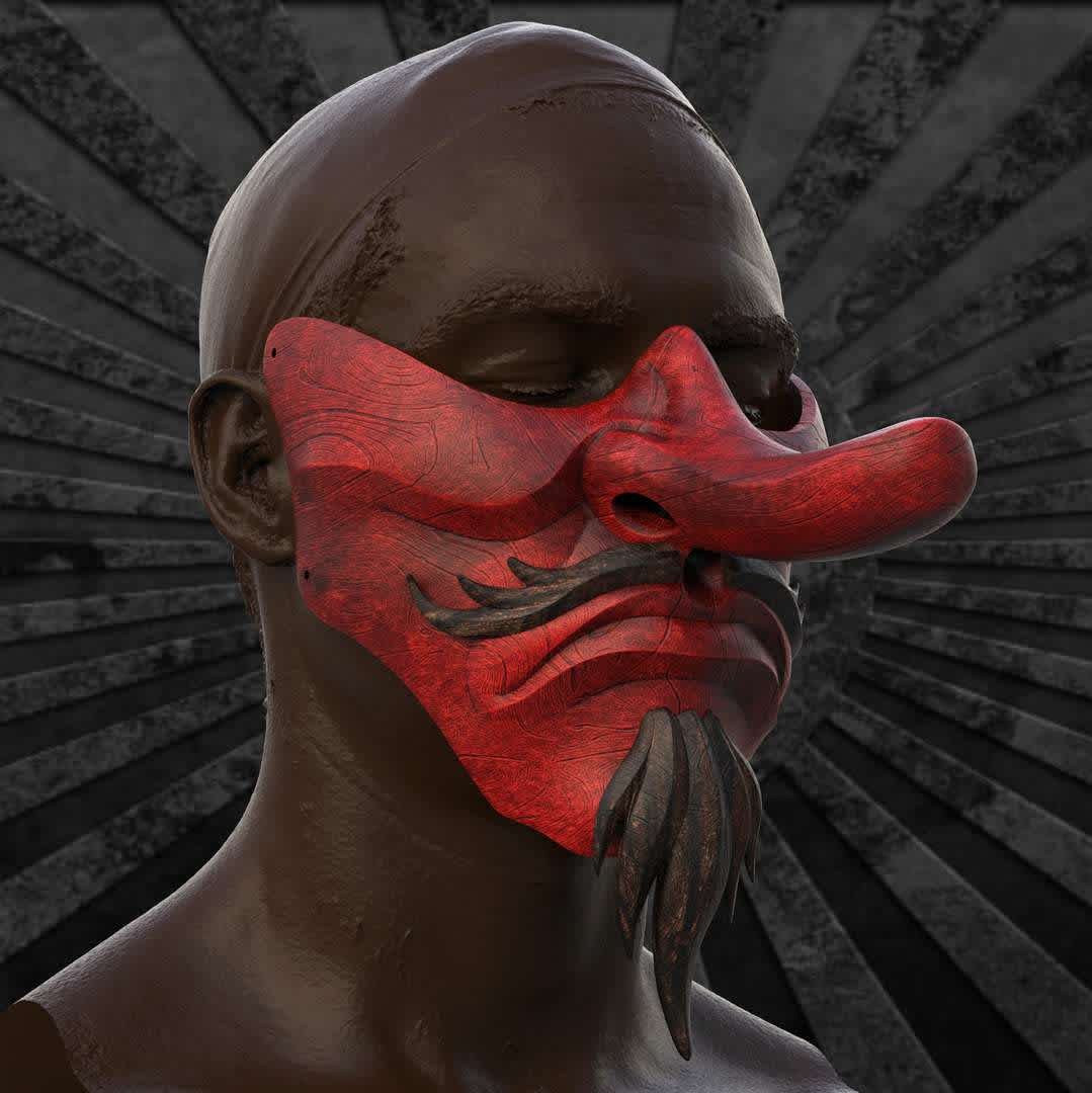 JAPANESE TENGU HALF MASK ONI DEMON MASK 3D PRINT MODEL - This is a 3D STL file for CNC machine, that is compatible with Aspire, Artcam, and also other platforms that support the STL format(Blender, Zbrush, Maya, etc...) File for print it personally on a 3d printer. The size of this design is adjustable to your needs. After Payment You will get directly the link to Download This design was made by the Maskitto team. All the rights belong to the creators, therefore, it is forbidden to resell nor share this design as a digital file. However, you are allowed to sell the product that you carve in wood or other material on your CNC from our file Feel free to contact for every issue or information.The Mask is sized for a standard adult's head.The Tengu mask is very detailed and has a wood texture, so after printing and painting the mask will look like it was made of wood.You can see the sizes of the masks for printing in the pictures. Print size mask without beard: length - 220/ width - 210mm/ height - 220 mm. - The best files for 3D printing in the world. Stl models divided into parts to facilitate 3D printing. All kinds of characters, decoration, cosplay, prosthetics, pieces. Quality in 3D printing. Affordable 3D models. Low cost. Collective purchases of 3D files.