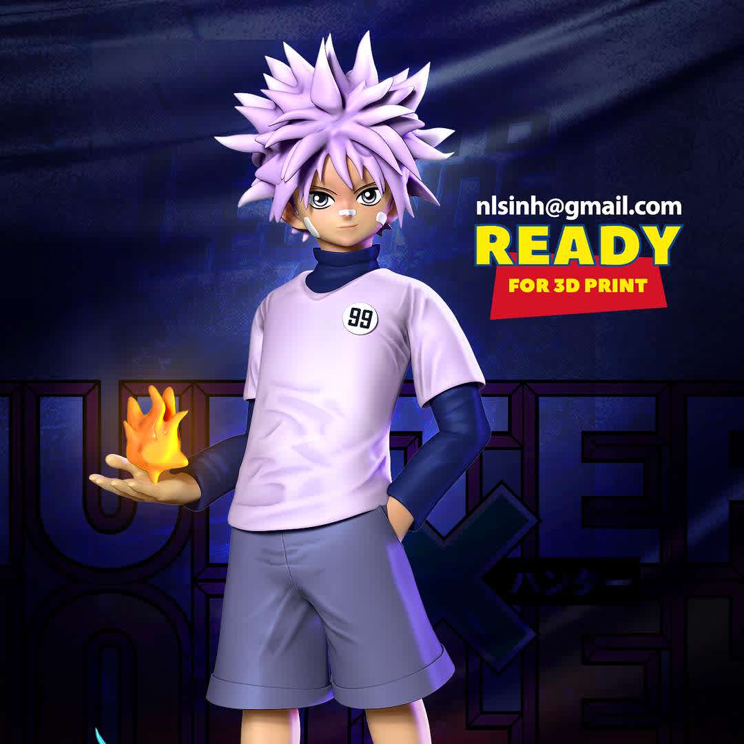 Killua Zoldyck - Hunter x Hunter Fanart  - Killua Zoldyck (キルア゠ゾルディック, Kirua Zorudikku) is the third child of Silva and Kikyo Zoldyck and the heir of the Zoldyck Family.

When you purchase this model, you will own:

- STL, OBJ file with 06 separated files (with key to connect together) is ready for 3D printing.

- Zbrush original files (ZTL) for you to customize as you like.

This is version 1.0 of this model.

Hope you like him. Thanks for viewing! - The best files for 3D printing in the world. Stl models divided into parts to facilitate 3D printing. All kinds of characters, decoration, cosplay, prosthetics, pieces. Quality in 3D printing. Affordable 3D models. Low cost. Collective purchases of 3D files.