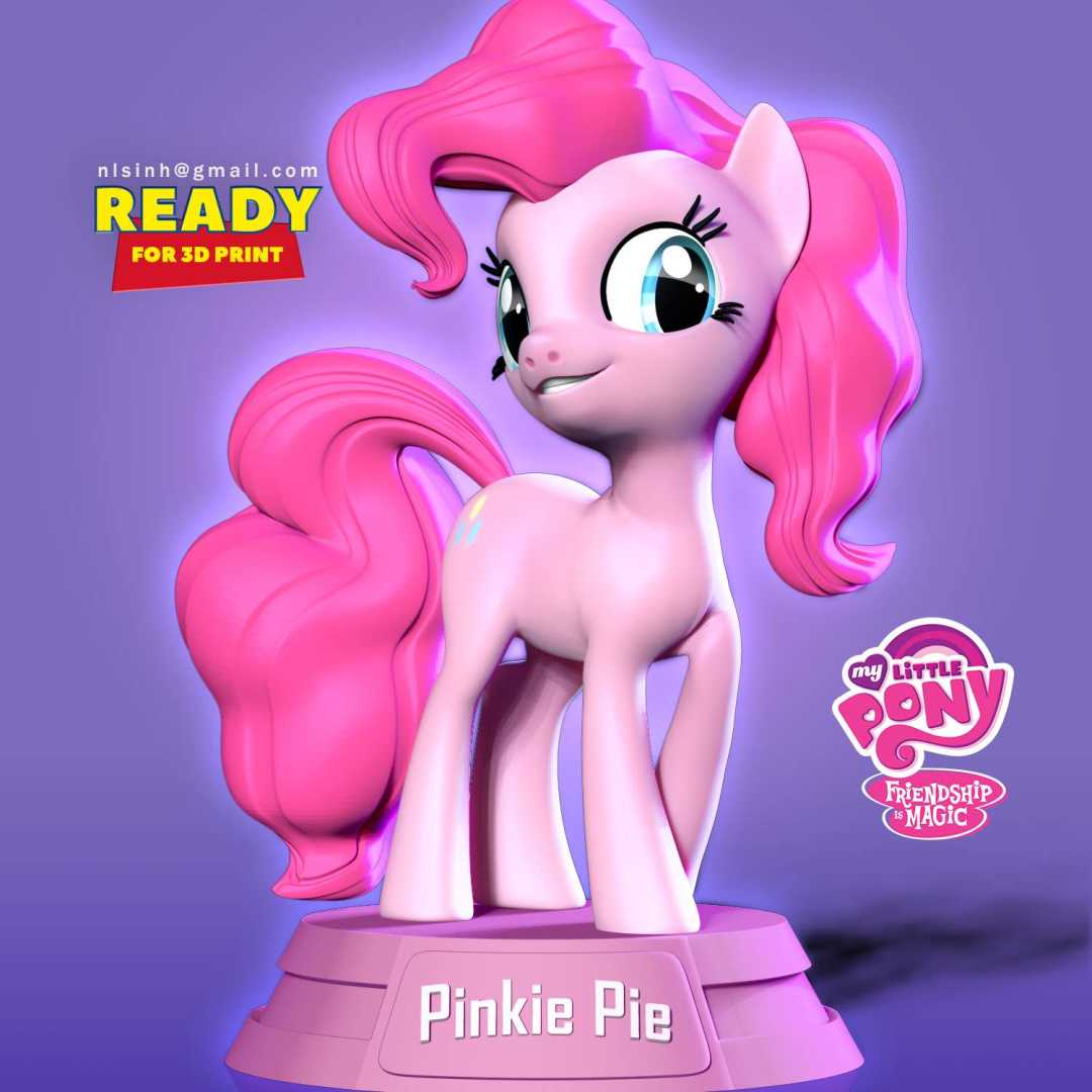 Pinkie Pie - Little Pony - Pinkie Pie, full name Pinkamena Diane Pie, is a female Earth pony and one of the main characters of My Little Pony Friendship is Magic. 

When you purchase this model, you will own:

**- STL, OBJ file with 04 separated files (with key to connect together) is ready for 3D printing.**

**- Zbrush original files (ZTL) for you to customize as you like.**

_This is version 1.0 of this model._

Hope you like her. Thanks for viewing! - The best files for 3D printing in the world. Stl models divided into parts to facilitate 3D printing. All kinds of characters, decoration, cosplay, prosthetics, pieces. Quality in 3D printing. Affordable 3D models. Low cost. Collective purchases of 3D files.