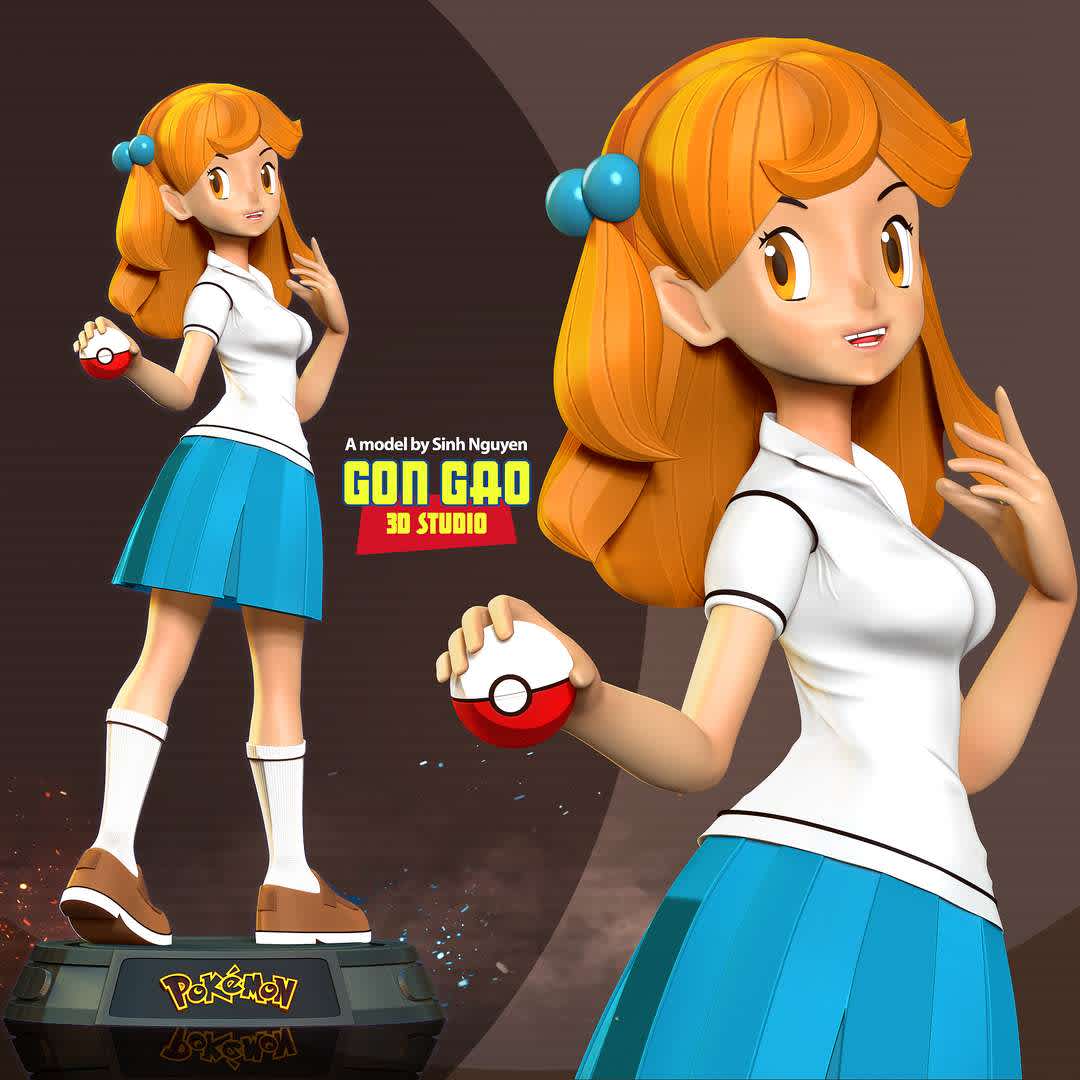 Lass - Pokemon Masters  - "A Lass (Japanese: ミニスカート Miniskirted) is a type of Pokémon Trainer that first debuted in the Generation I games."

Basic parameters:

- STL format for 3D printing with 05 discrete objects
- Model height: 20cm
- Version 1.0: Polygons: 1718083 & Vertices: 906553

Model ready for 3D printing.

Please vote positively for me if you find this model useful. - The best files for 3D printing in the world. Stl models divided into parts to facilitate 3D printing. All kinds of characters, decoration, cosplay, prosthetics, pieces. Quality in 3D printing. Affordable 3D models. Low cost. Collective purchases of 3D files.