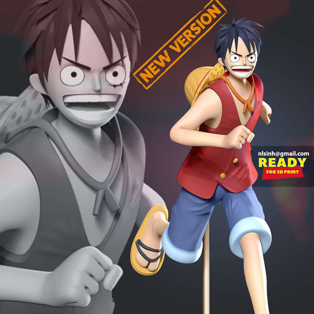 Luffy running  - As a One Piece fan, I love the poses of the characters in this series.

Information: this model has a height of 15cm.

When you purchase this model, you will own:

STL, OBJ file with 06 separated files (with key to connect together) is ready for 3D printing.
Zbrush original files (ZTL) for you to customize as you like.
12th August, 2020: This is version 1.0 of this model.

9th June, 2022: version 1.1 - Refine the image, fix the entire model & Merge separate objects together and create keys for them.

Thank you for viewing this product. If you like it, please give me a positive vote. - Os melhores arquivos para impressão 3D do mundo. Modelos stl divididos em partes para facilitar a impressão 3D. Todos os tipos de personagens, decoração, cosplay, próteses, peças. Qualidade na impressão 3D. Modelos 3D com preço acessível. Baixo custo. Compras coletivas de arquivos 3D.