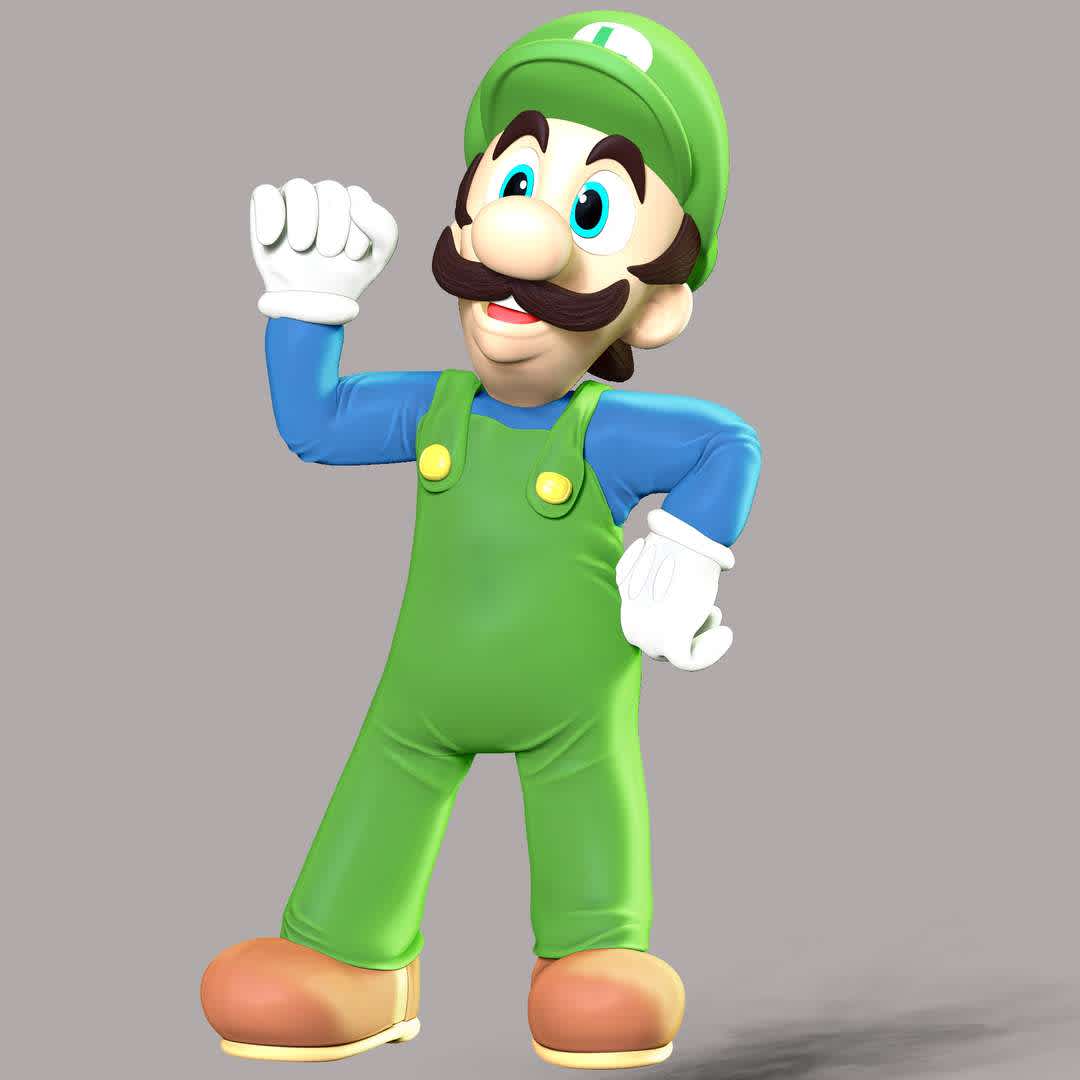 Luigi - The Super Mario - These information of model:

**- The height of current model is 30 cm and you can free to scale it.**

**- Format files: STL, OBJ to supporting 3D printing.**

Please don't hesitate to contact me if you have any issues question. - The best files for 3D printing in the world. Stl models divided into parts to facilitate 3D printing. All kinds of characters, decoration, cosplay, prosthetics, pieces. Quality in 3D printing. Affordable 3D models. Low cost. Collective purchases of 3D files.