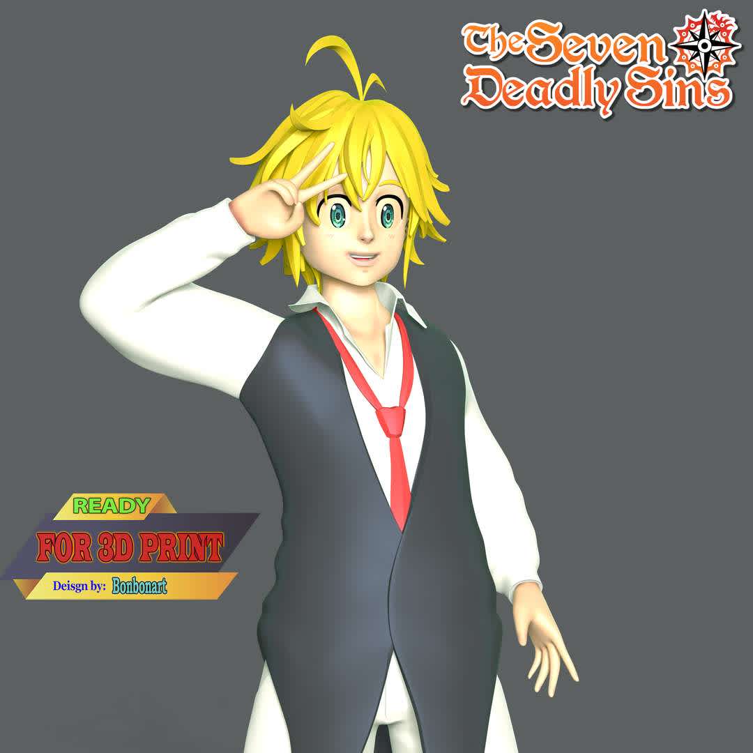 Meliodas - The Seven Deadly Sins - This model has a height of 18 cm.

When you purchase this model, you will own:

 - STL, OBJ file with 05 separated files (included key to connect parts) is ready for 3D printing.
 - Zbrush original files (ZTL) for you to customize as you like.

This is version 1.0 of this model.

Thanks for viewing! Hope you like him.  - The best files for 3D printing in the world. Stl models divided into parts to facilitate 3D printing. All kinds of characters, decoration, cosplay, prosthetics, pieces. Quality in 3D printing. Affordable 3D models. Low cost. Collective purchases of 3D files.