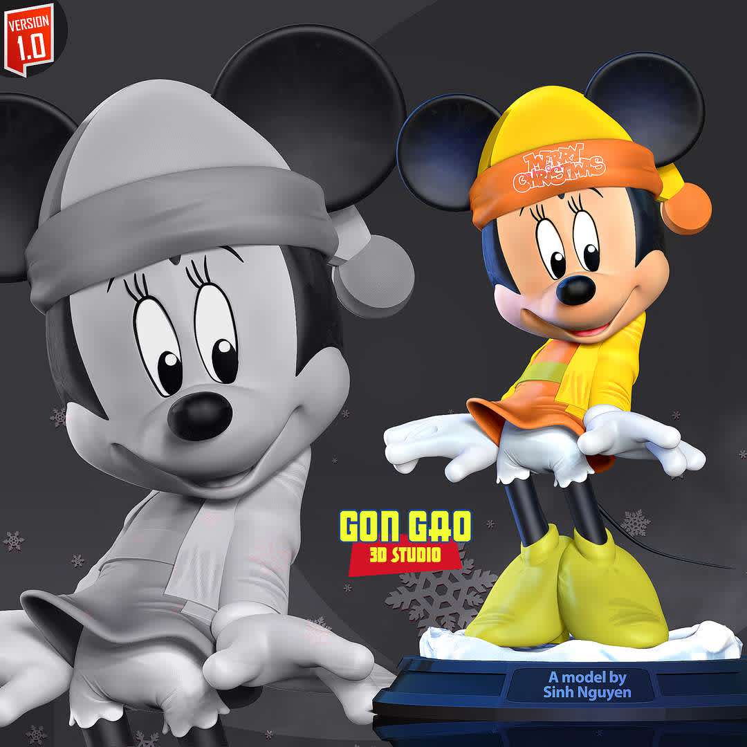 Minnie Mouse - Merry Christmas - "Christmas is coming, do you havesomeoneto go out with?"

Basic parameters:

- STL format for 3D printing with 04 discrete objects
- Model height: 15cm
- Version 1.0: Polygons: 1379227 & Vertices: 795058

Model ready for 3D printing.

Please vote positively for me if you find this model useful. - Os melhores arquivos para impressão 3D do mundo. Modelos stl divididos em partes para facilitar a impressão 3D. Todos os tipos de personagens, decoração, cosplay, próteses, peças. Qualidade na impressão 3D. Modelos 3D com preço acessível. Baixo custo. Compras coletivas de arquivos 3D.