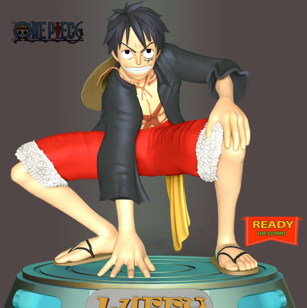 Monkey D. Luffy - One Piece - **Information: This model has a height of 20 cm.**

When you purchase this model, you will own:

 
  - STL, OBJ file with 06 separated files (included key to connect parts) is ready for 3D printing.

  - Zbrush original files (ZTL) for you to customize as you like.

This is version 1.0 of this model.

Thanks for viewing! Hope you like him. - Los mejores archivos para impresión 3D del mundo. Modelos Stl divididos en partes para facilitar la impresión 3D. Todo tipo de personajes, decoración, cosplay, prótesis, piezas. Calidad en impresión 3D. Modelos 3D asequibles. Bajo costo. Compras colectivas de archivos 3D.